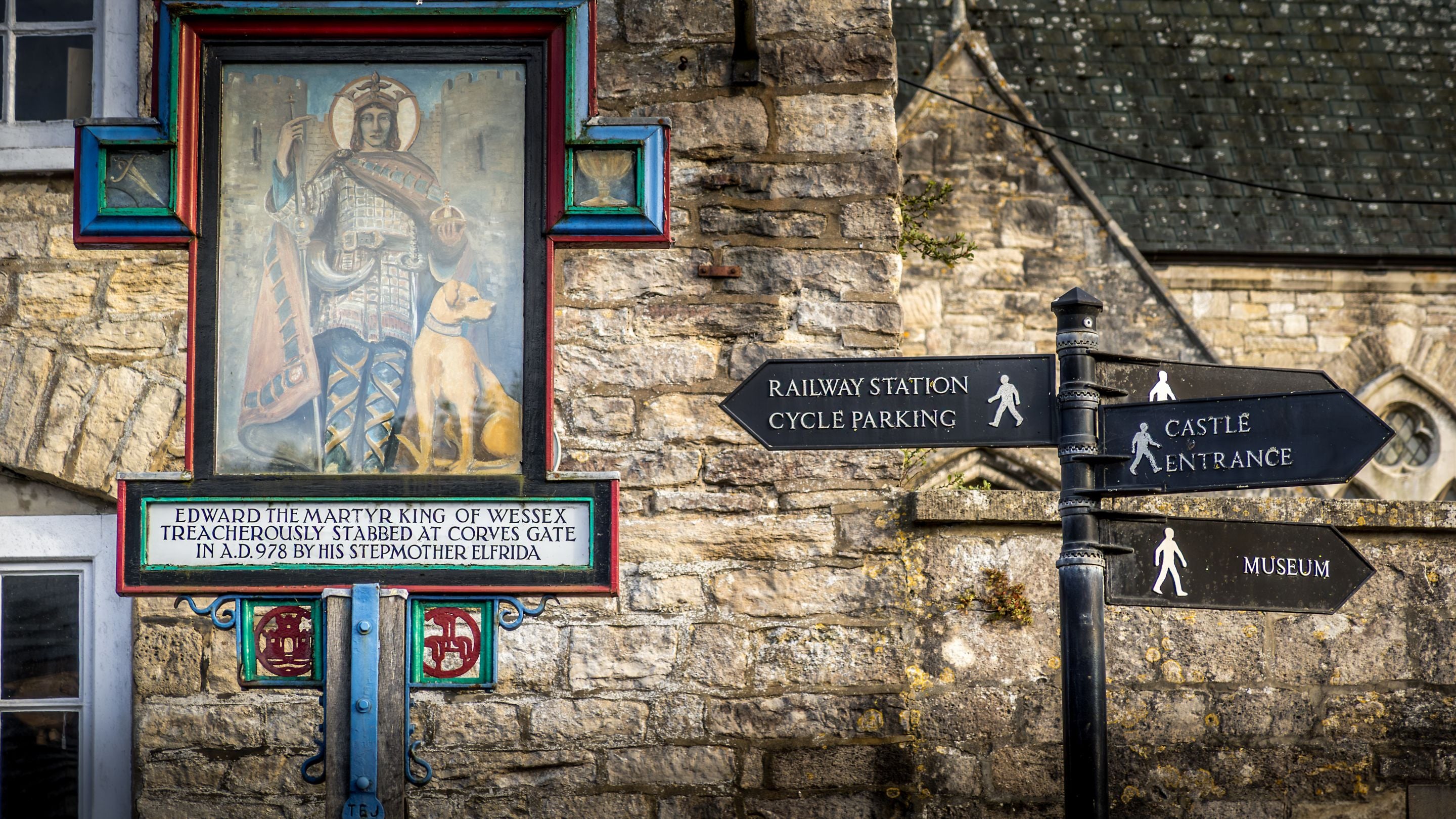 Signposts in the village at Corfe Castle, Dorset