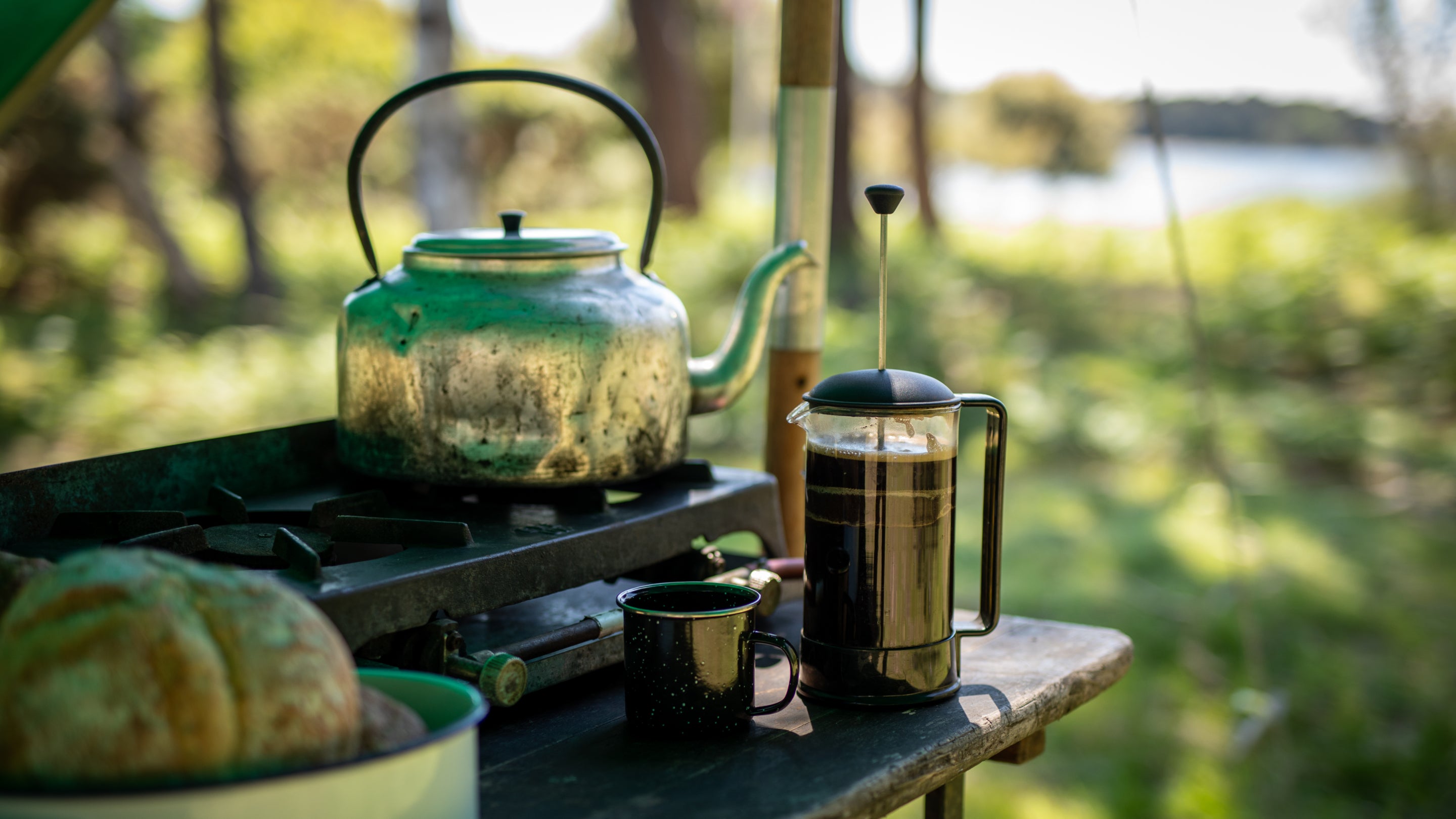 A camp kitchen at Brownsea Island Campsite, Dorset
