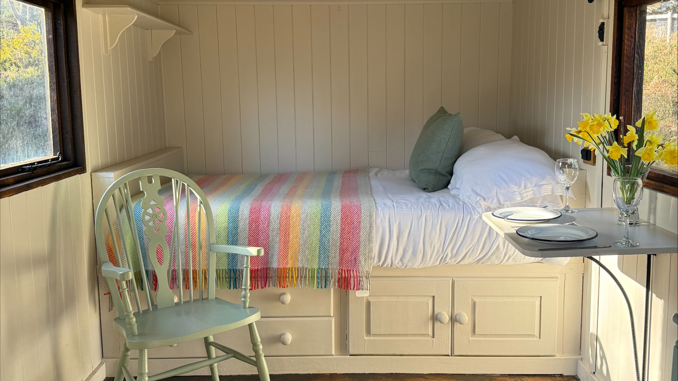The interior of a shepherd's hut now on Brownsea Island