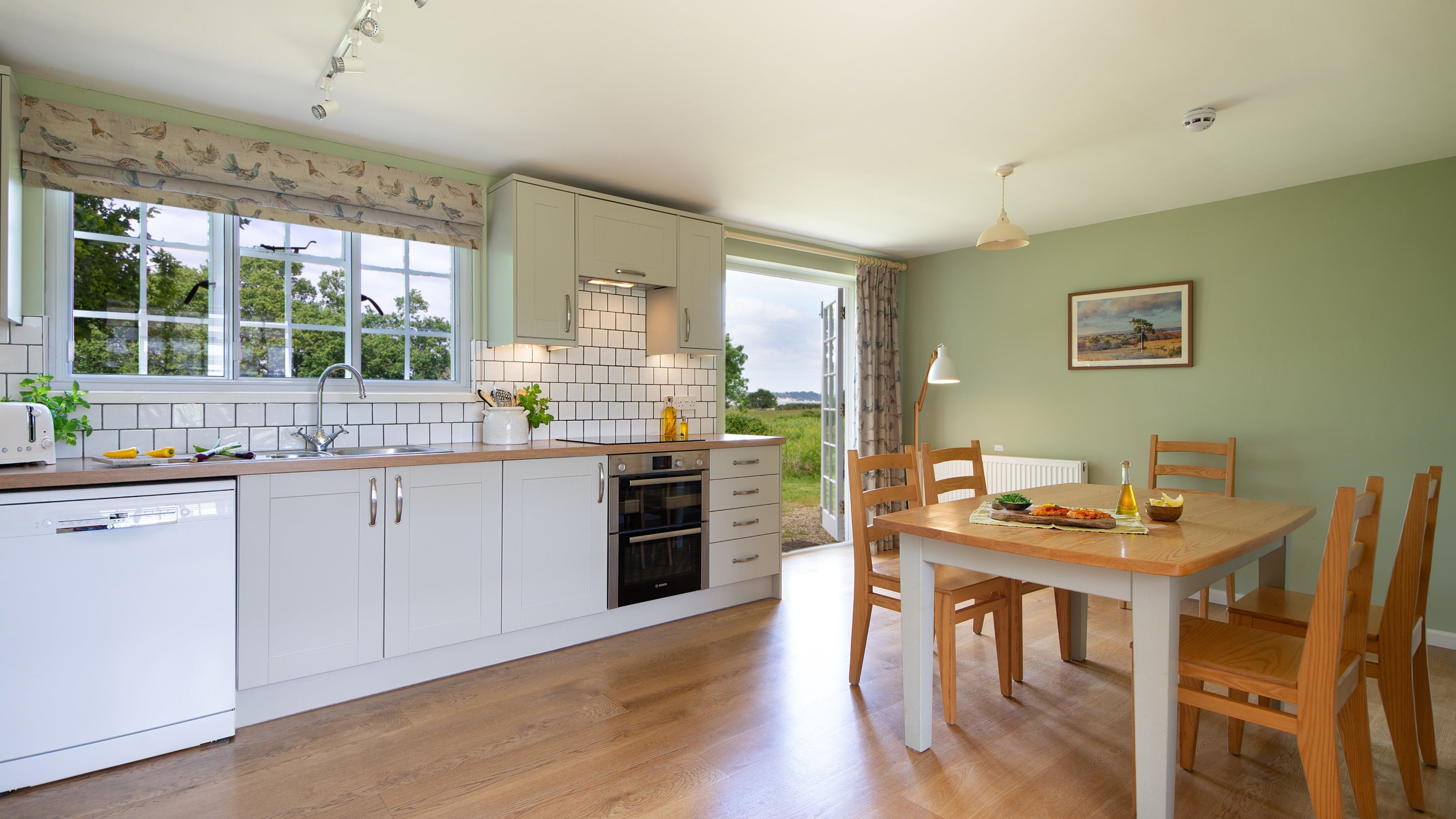 The open-plan kitchen and dining room at Greenlands, Dorset