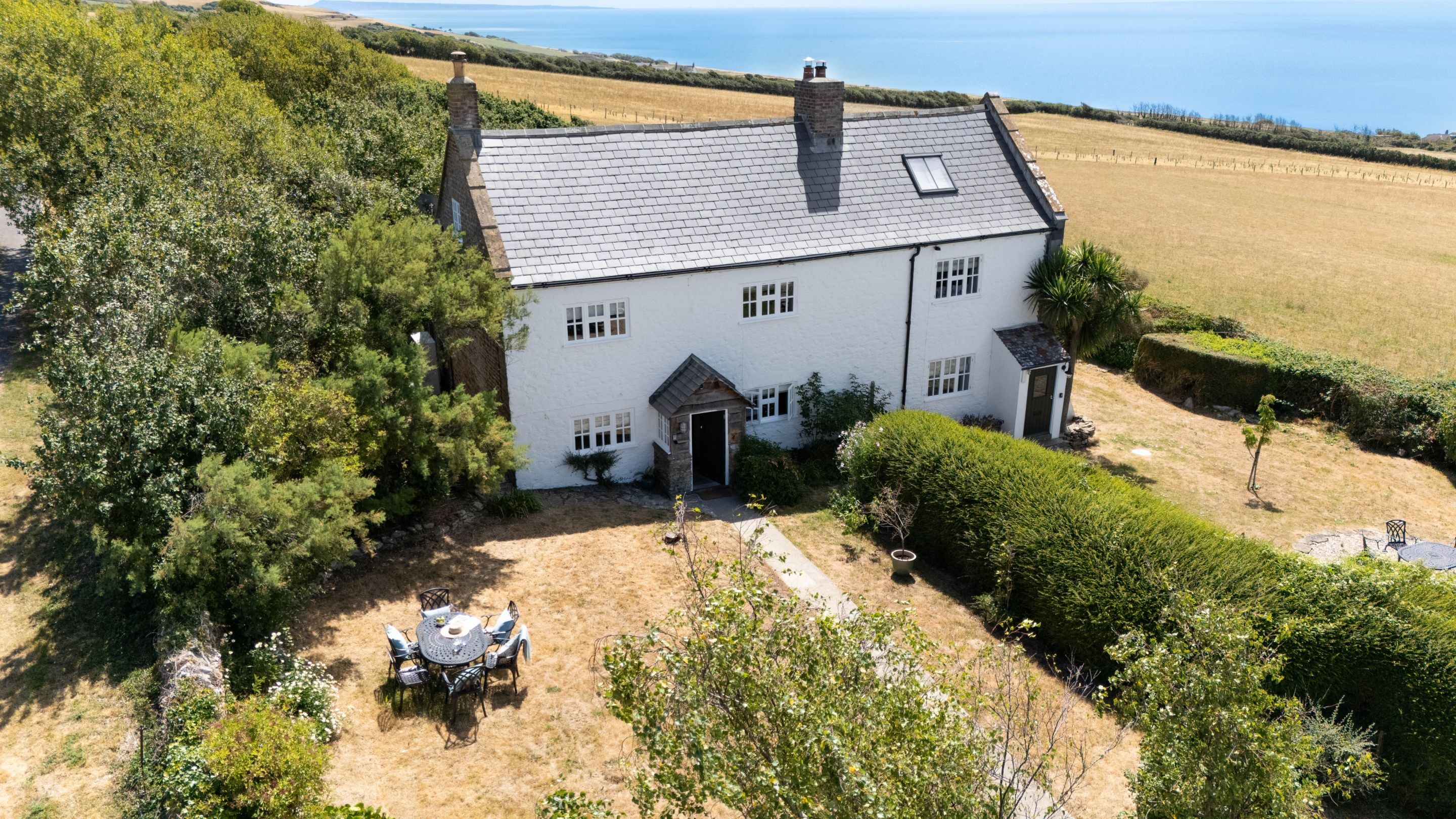 An aerial view of Labour in Vain Cottage (left) and Chesil Cottage (right), Dorset