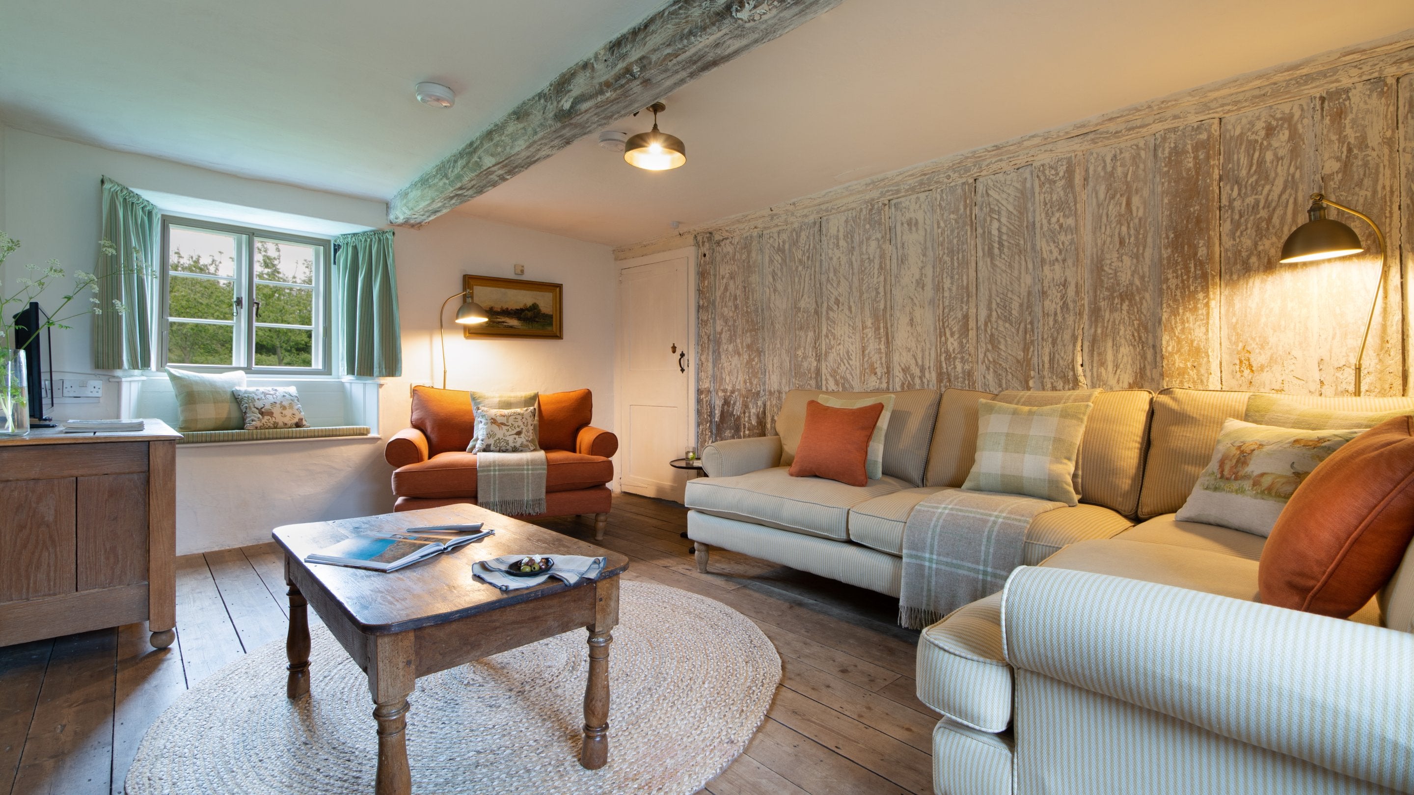 The sitting room at Middlebere Farmhouse, Dorset