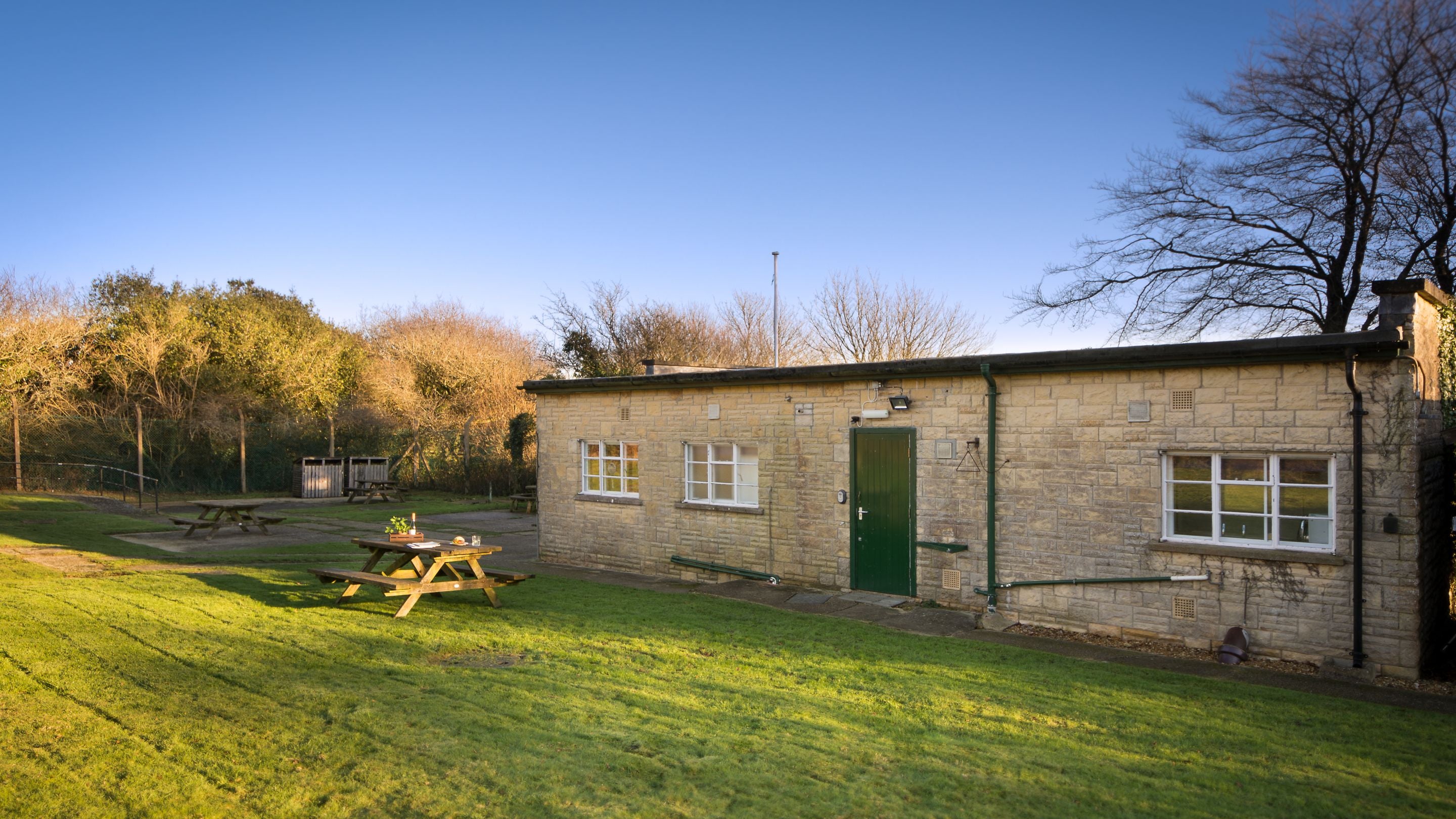 Picnic benches outside the Old Radar Station, Dorset