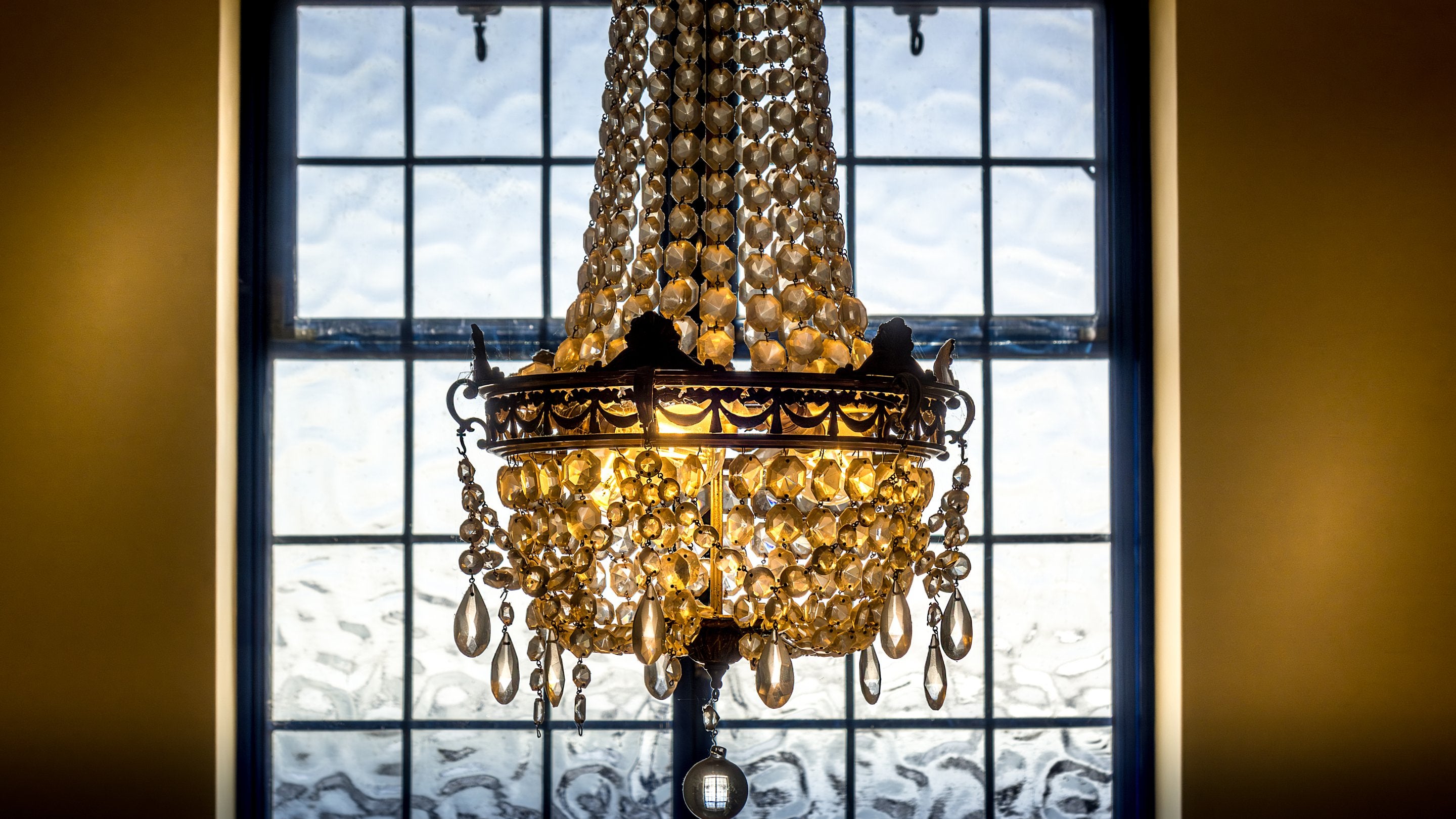 The chandelier above the main staircase at Portland House, Dorset
