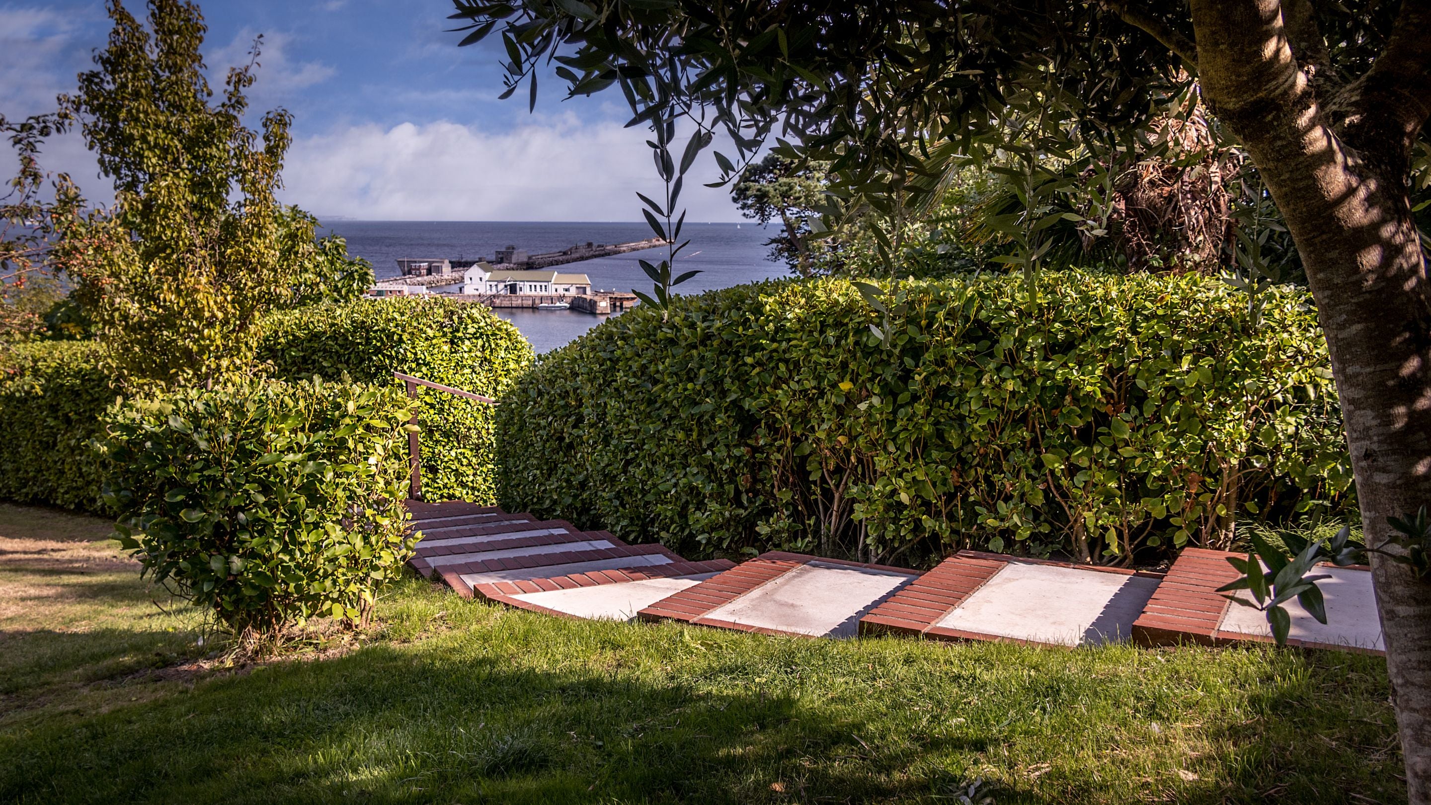 Part of the garden at Portland House, with views across the harbour, Dorset