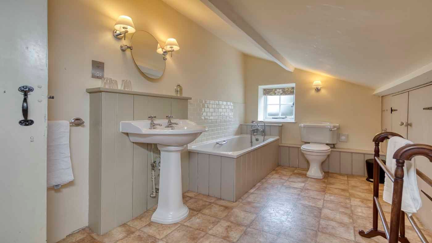 Interior bathroom of Shedbush Farmhouse, nr Bridport, Dorset