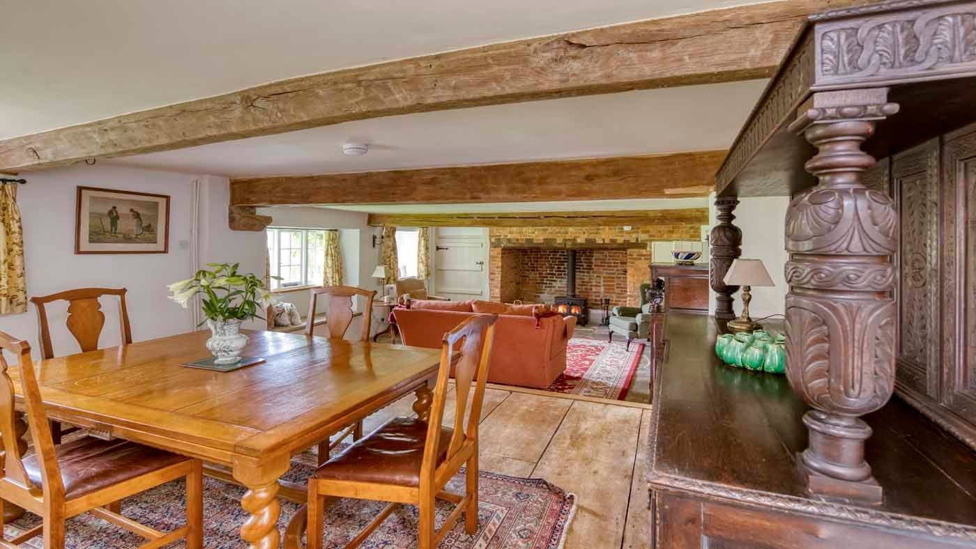 Interior dining room of Shedbush Farmhouse, nr Bridport, Dorset