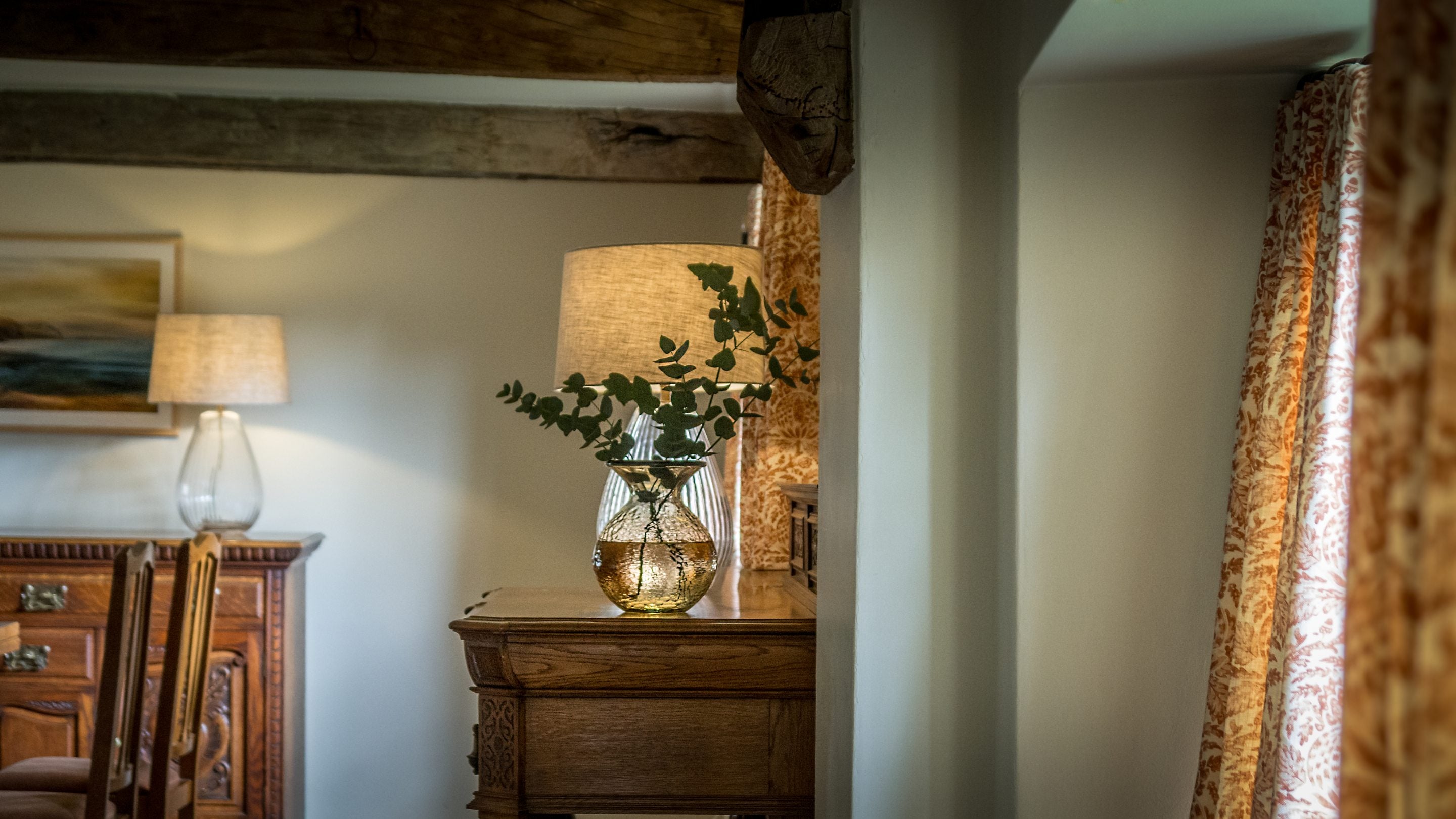 The open-plan sitting and dining room at Shedbush Farm House, Dorset