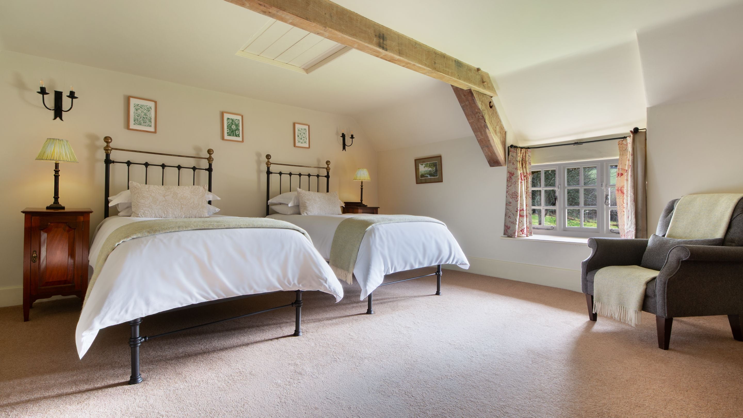 One of the twin bedrooms at Shedbush Farm House, Dorset