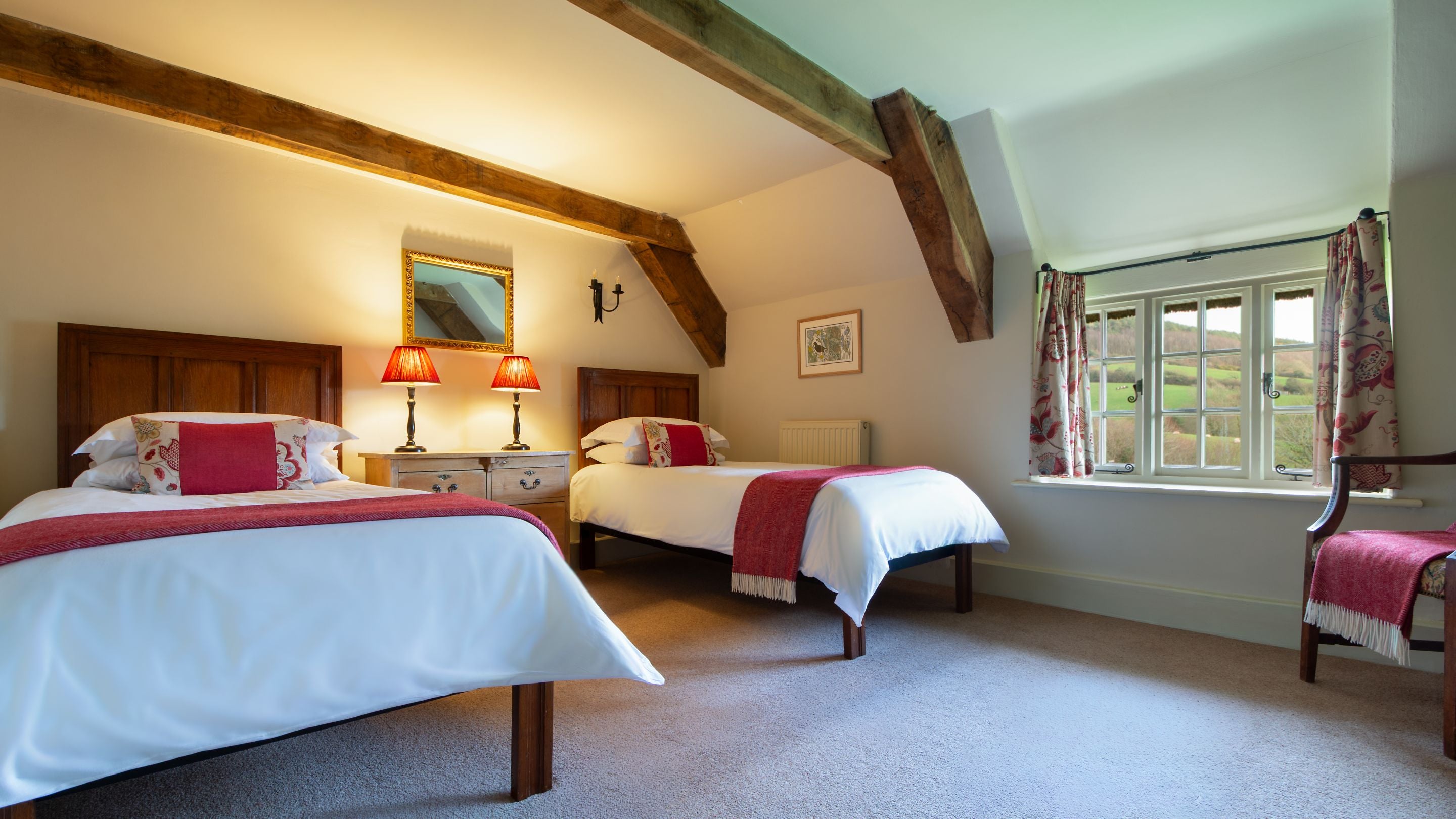 One of the twin bedrooms at Shedbush Farm House, Dorset