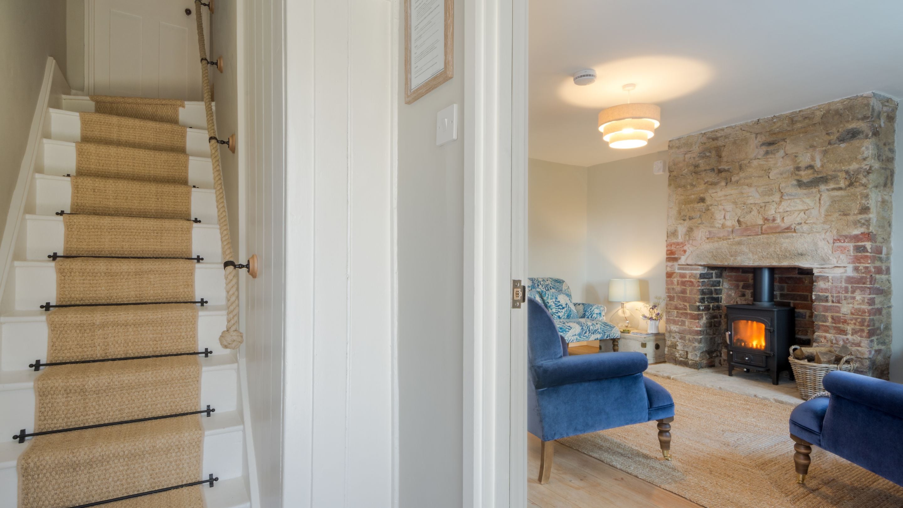 Looking into the sitting room from the bottom of the stairs at Spyway, Dorset