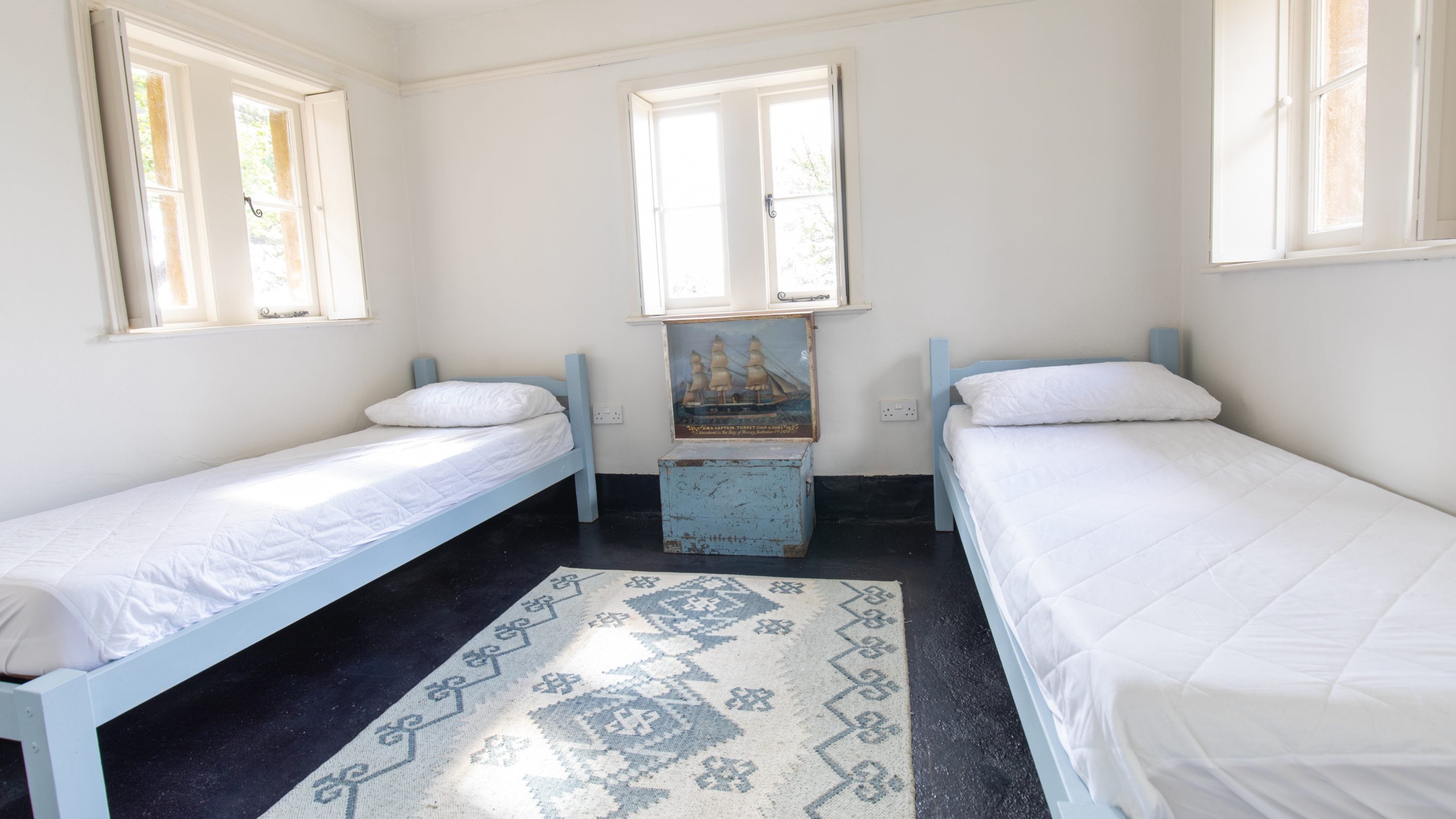 The twin bedroom at St Mark's Bothy, Brownsea Island, Dorset