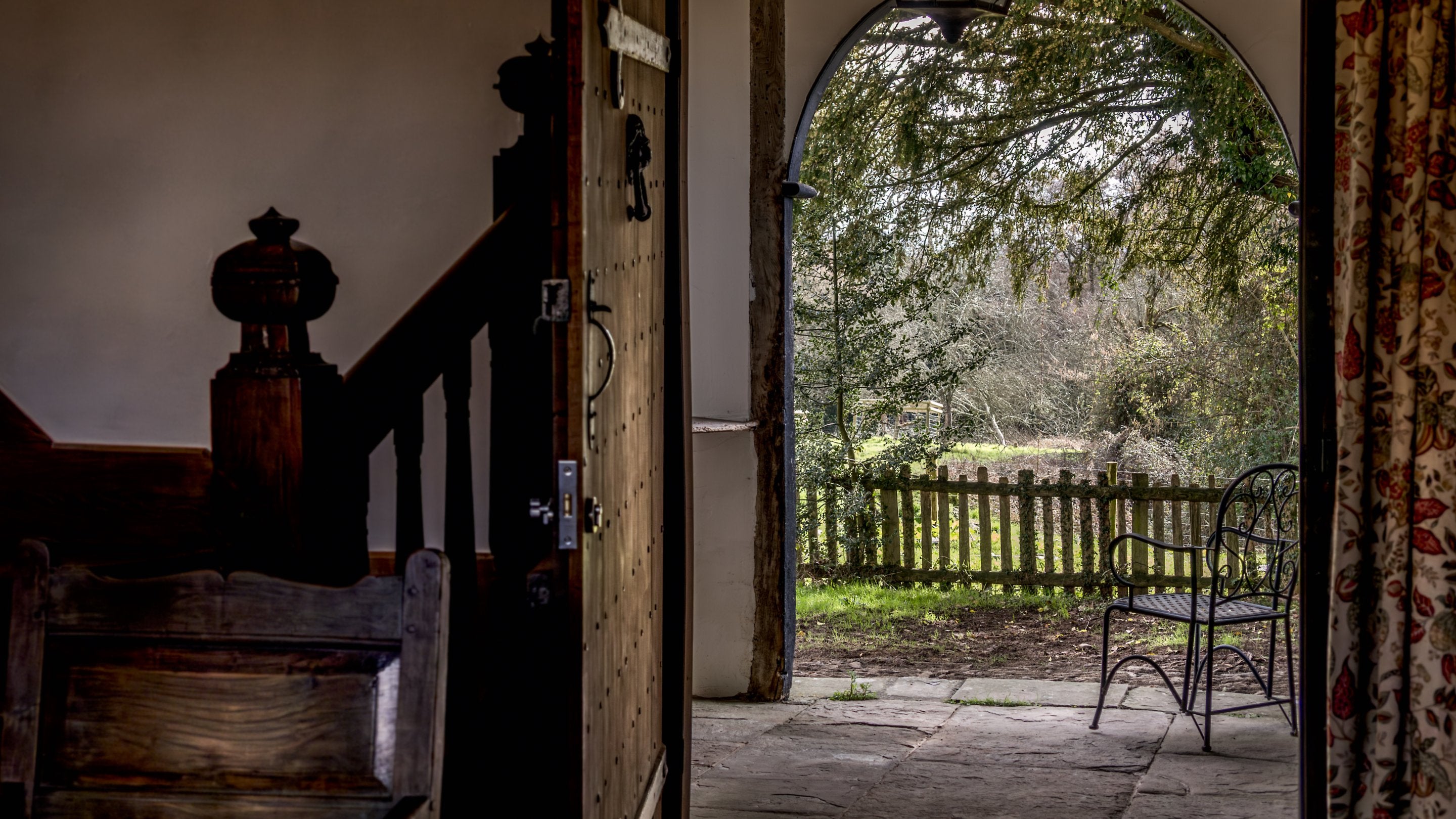 Looking outside from the dining room at Cwmmau Farmhouse, Herefordshire