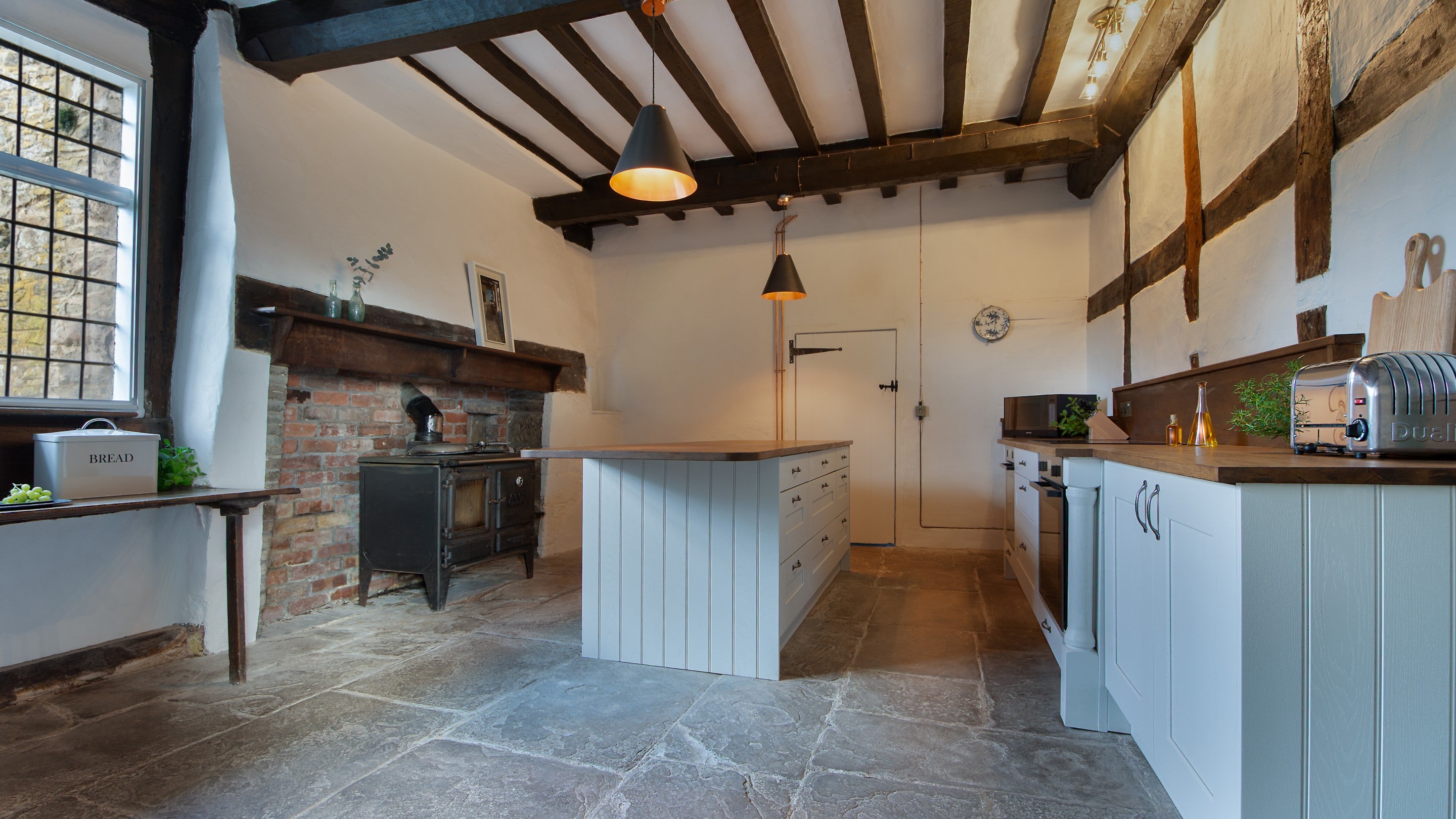 The modern kitchen at Cwmmau Farmhouse, Herefordshire