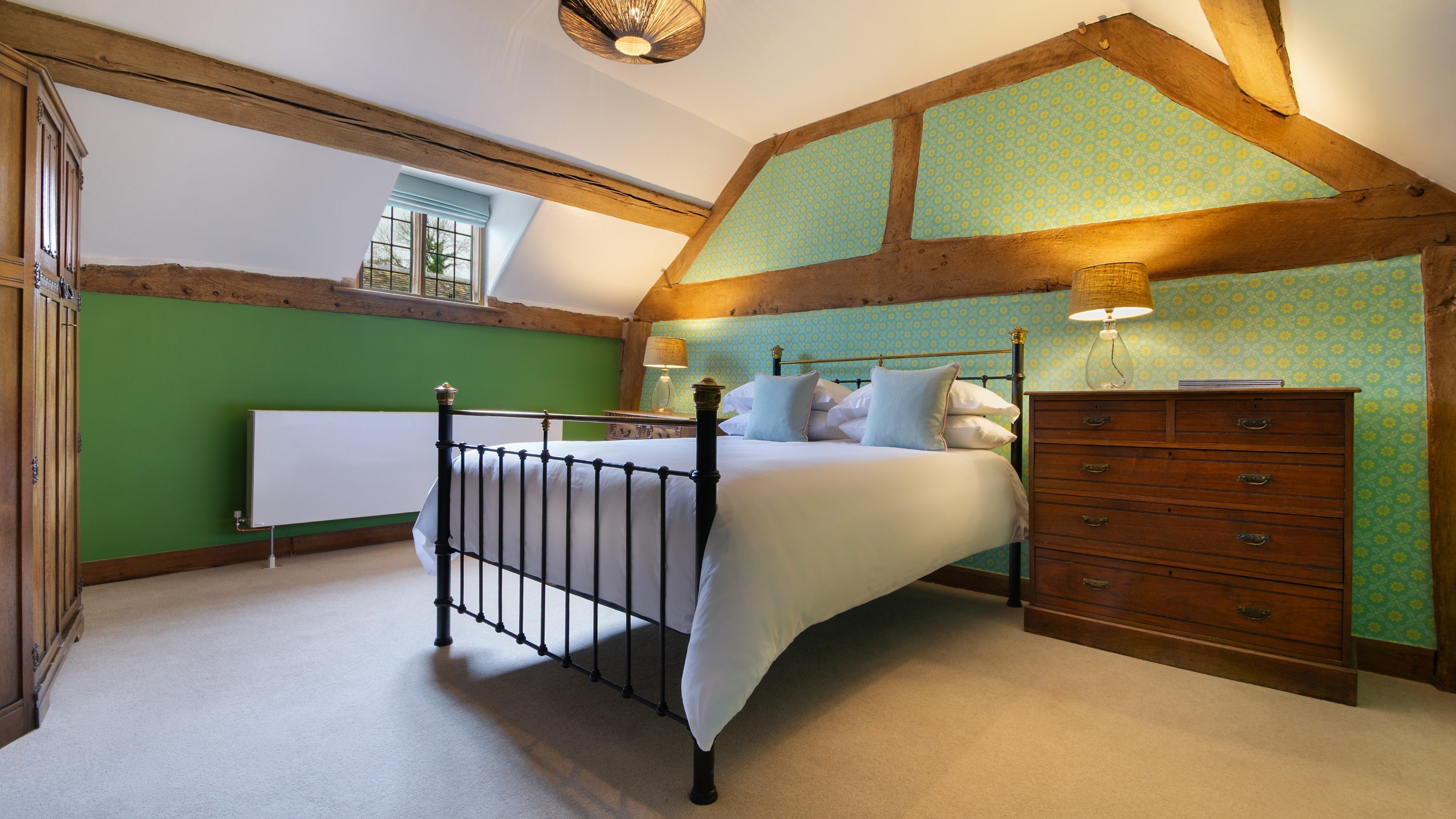 One of the double bedrooms at Cwmmau Farmhouse, Herefordshire