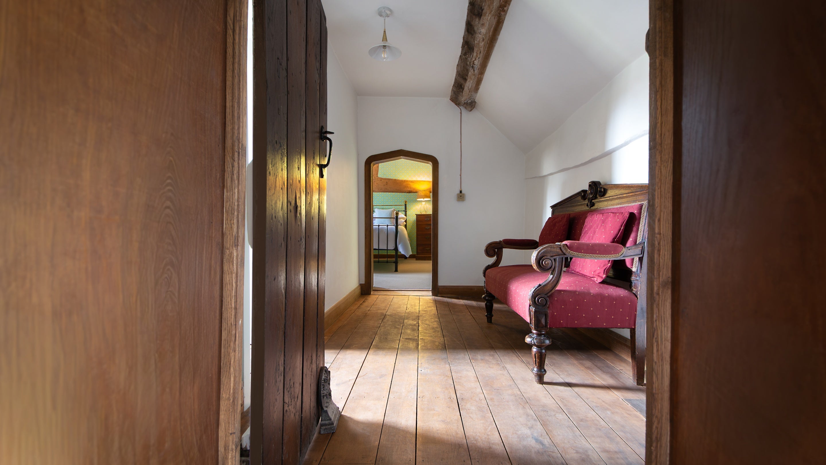 Part of the hallway on the first floor of Cwmmau Farmhouse, Herefordshire