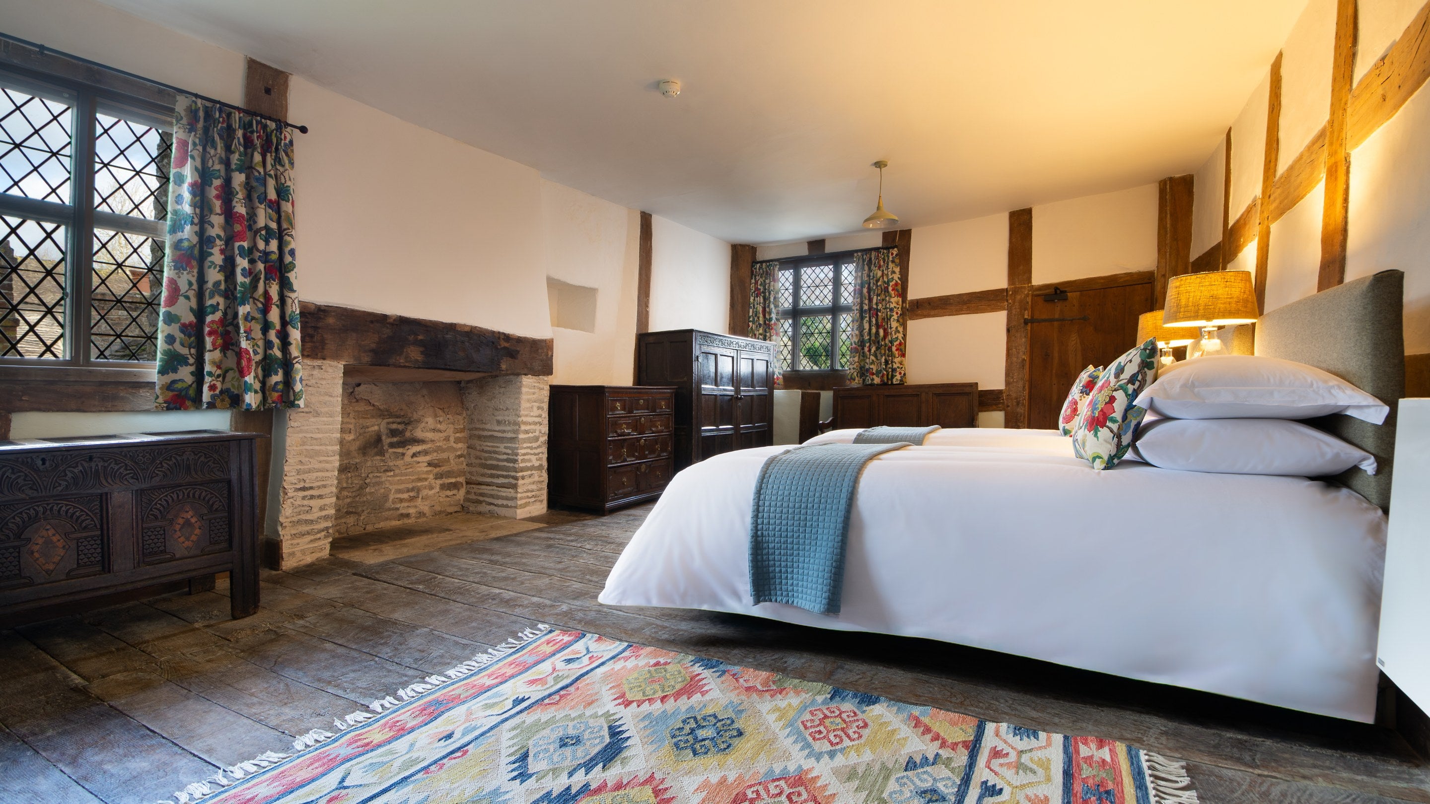 The twin bedroom that can be made into a double on request at Cwmmau Farmhouse, Herefordshire