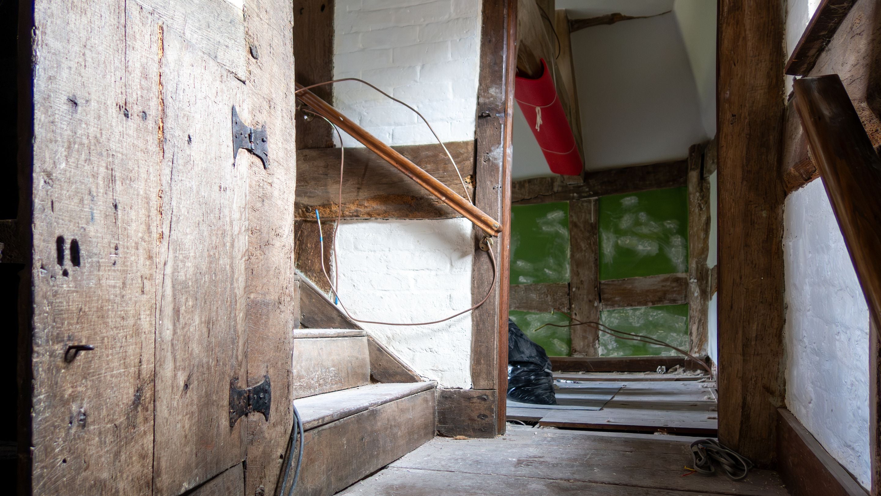 Cwmmau Farmhouse under restoration, showing the back stairs, Herefordshire