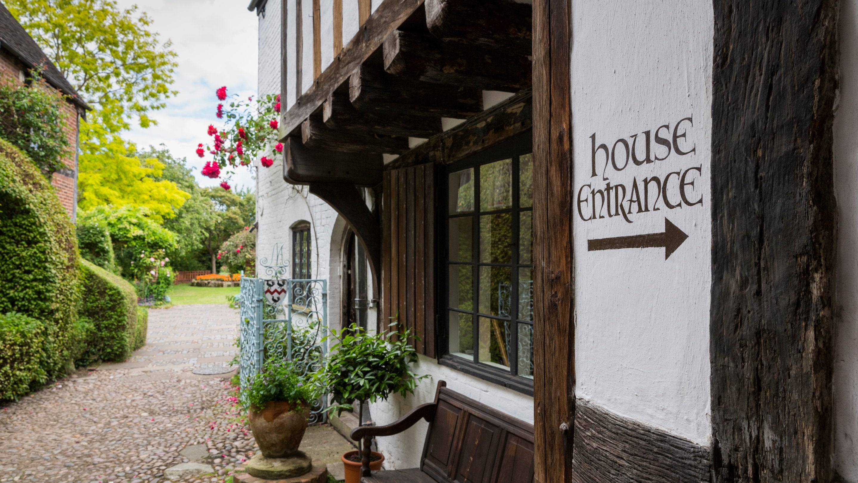 The cobbled path at Greyfriars, which leads to the café, garden and Greyfriars Apartment, Worcestershire