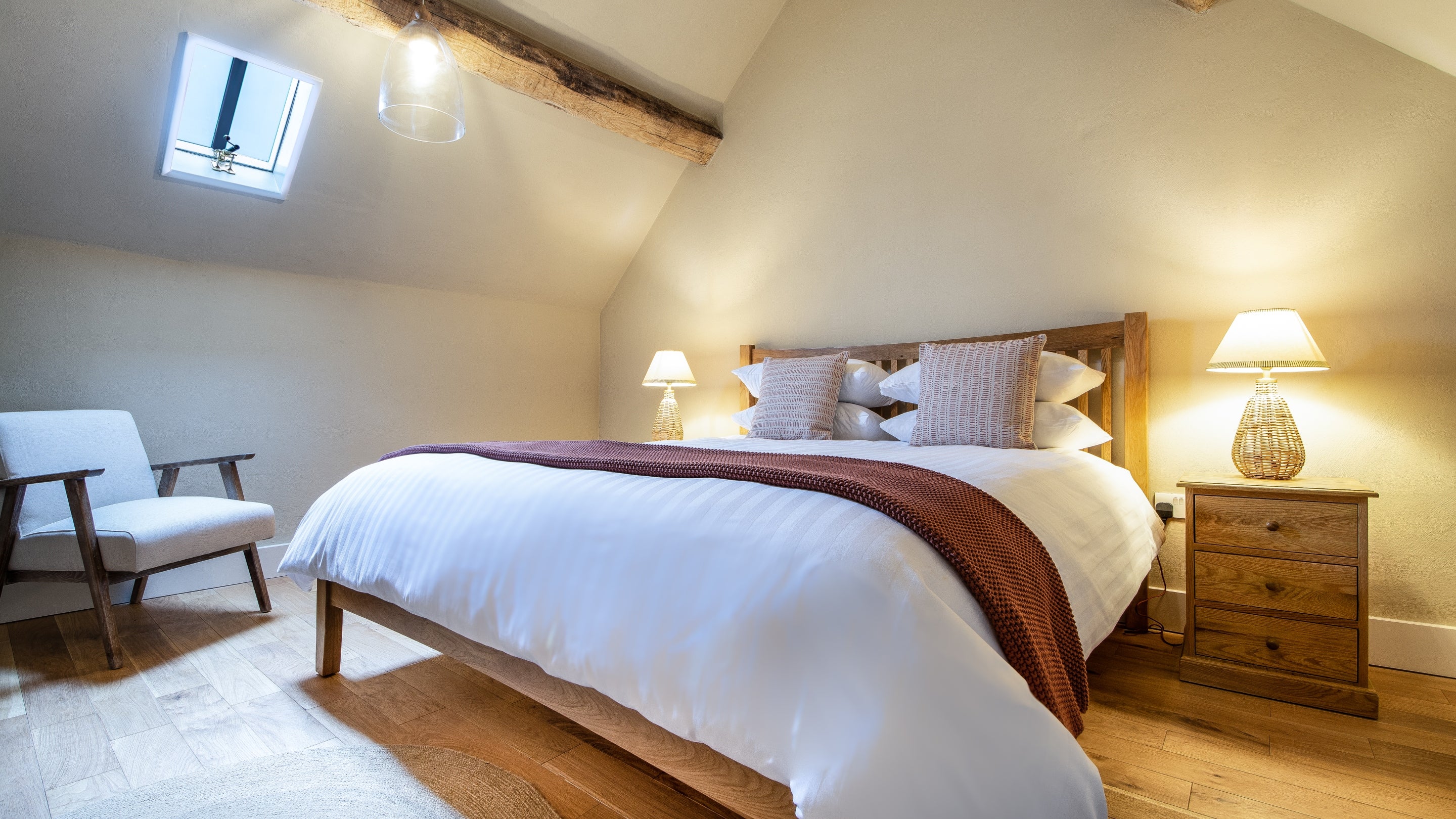 The super king bedroom at Hop Kiln Cart Barn, Herefordshire
