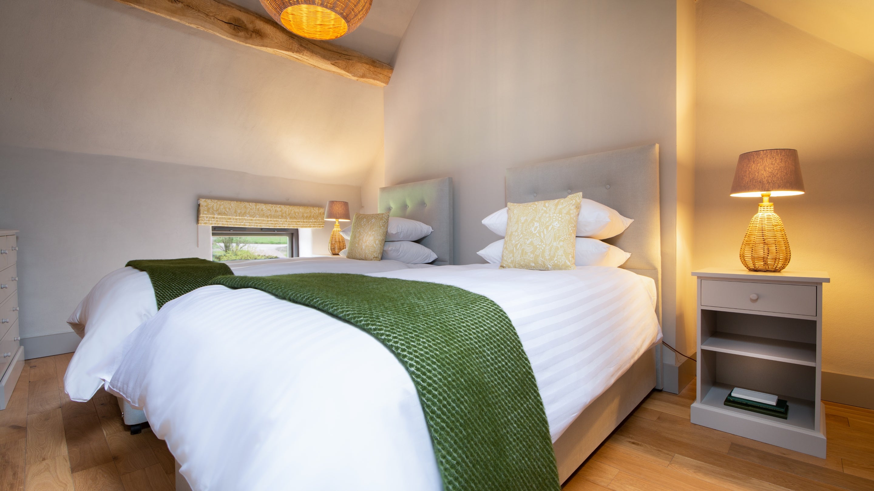 The twin bedroom at Hop Kiln Cart Barn, Herefordshire