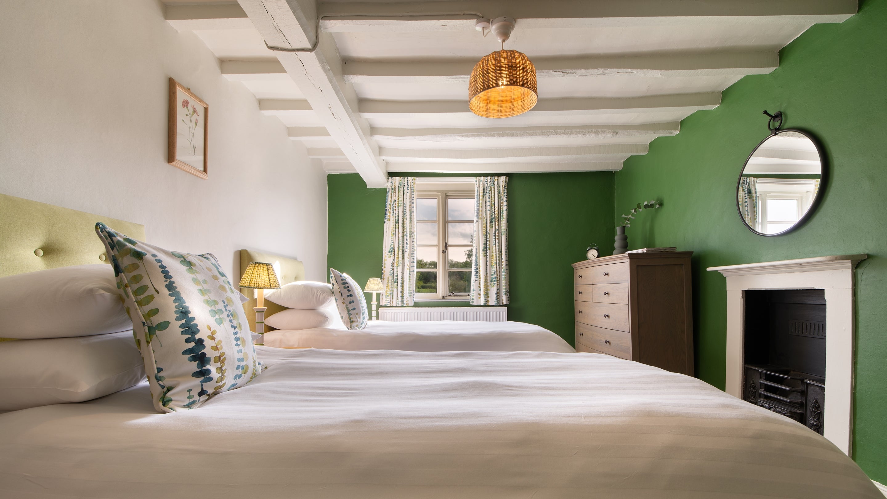One of the first-floor twin bedrooms at Hop Kiln Farmhouse, Herefordshire