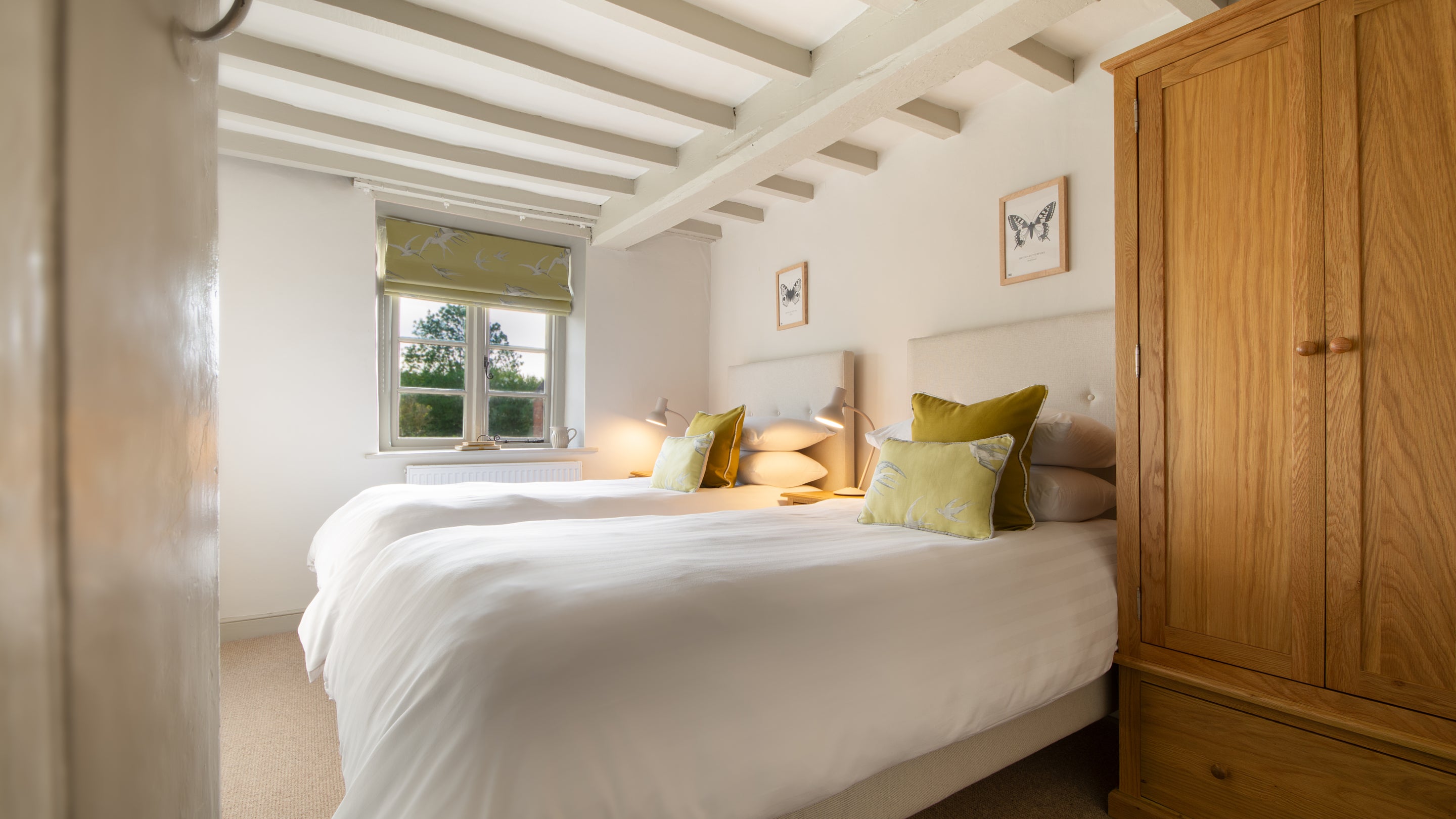 One of the first-floor twin bedrooms at Hop Kiln Farmhouse, Herefordshire