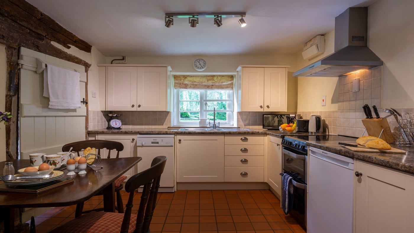 The kitchen and dining area at Old Mill Cottage, Brockhampton, Herefordshire