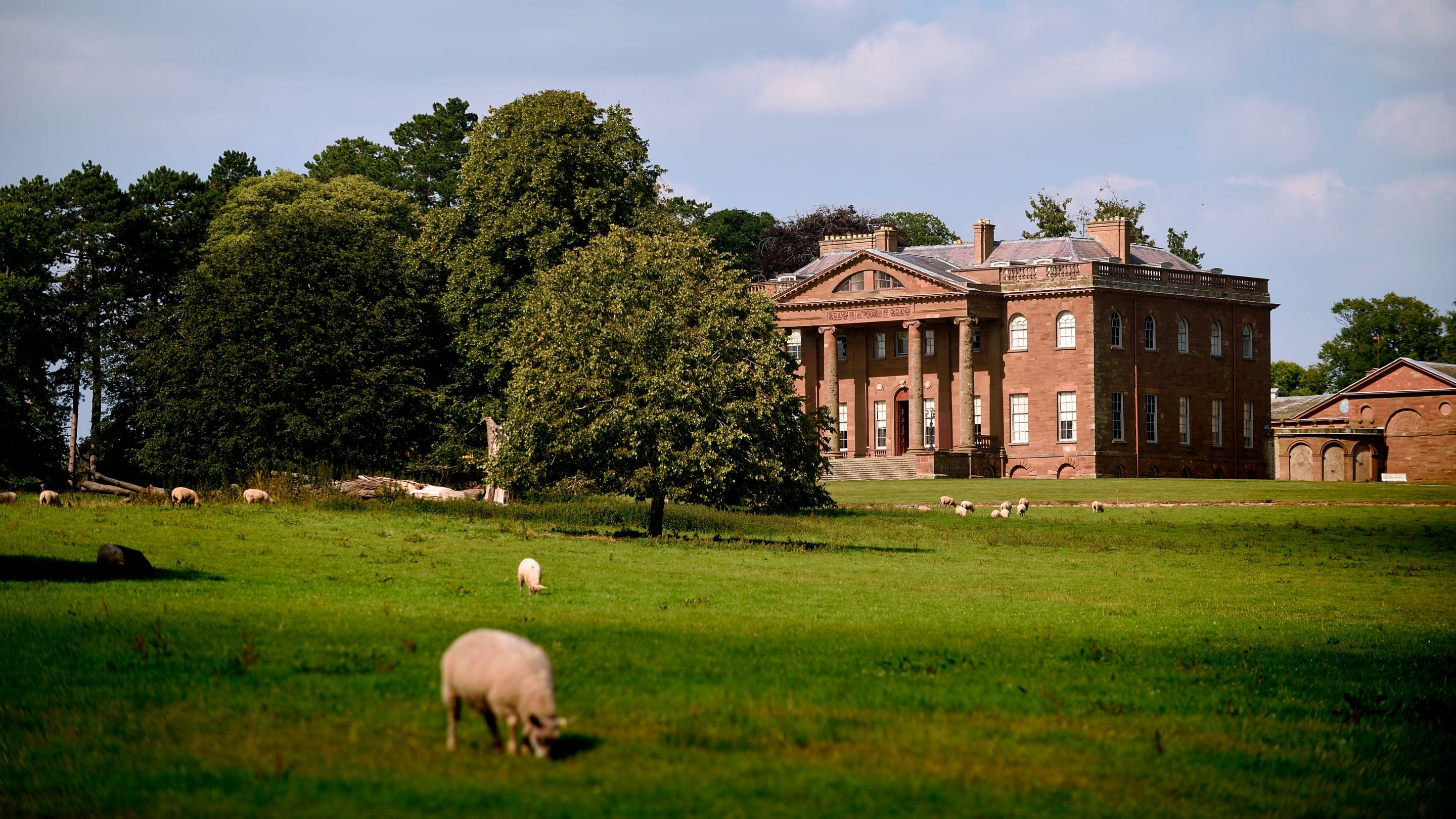 View of the grounds, and the West front of Berrington Hall, Herefordshire