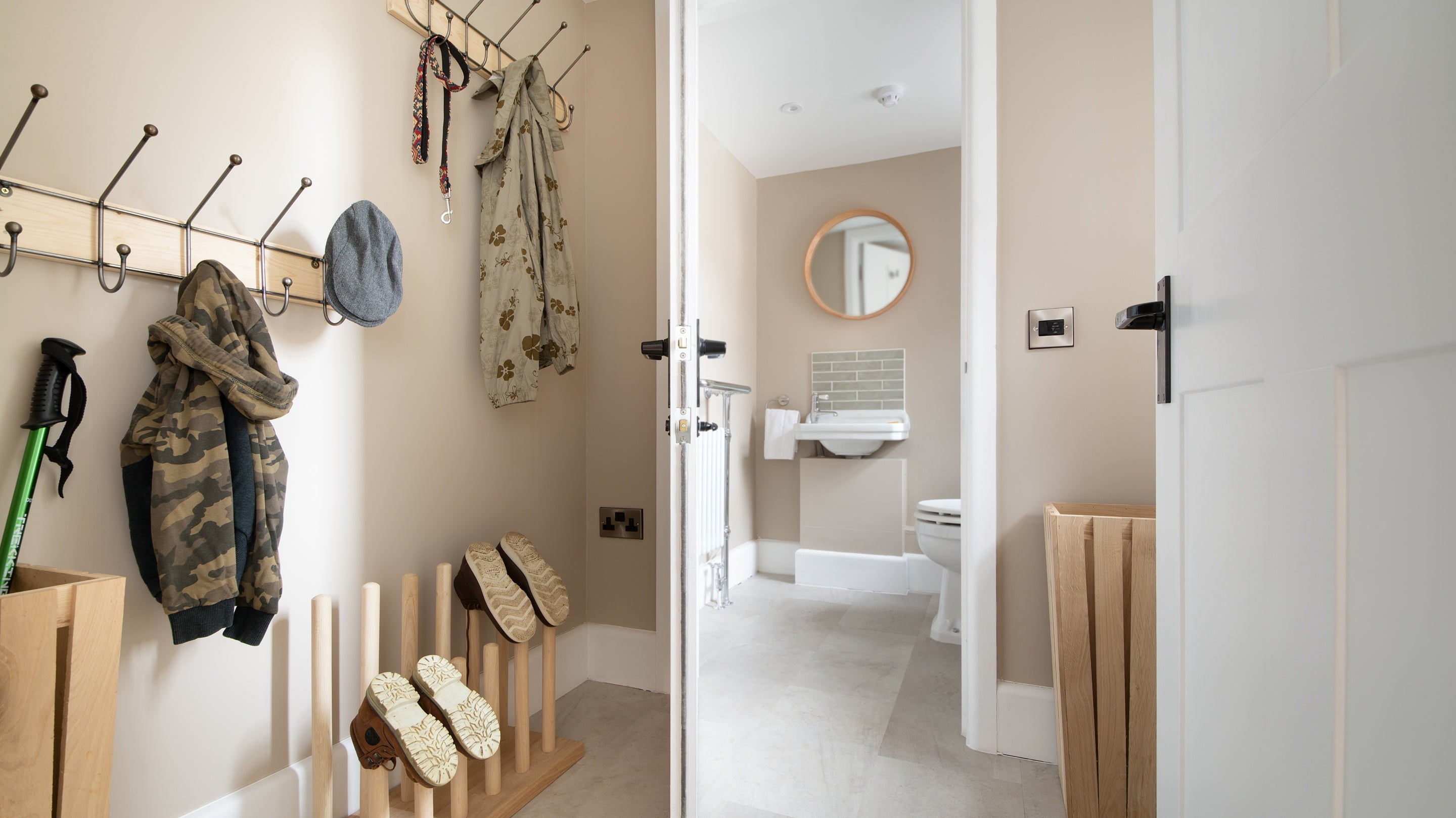 The hall and ground floor toilet at The Weir Garden Cottage, Herefordshire