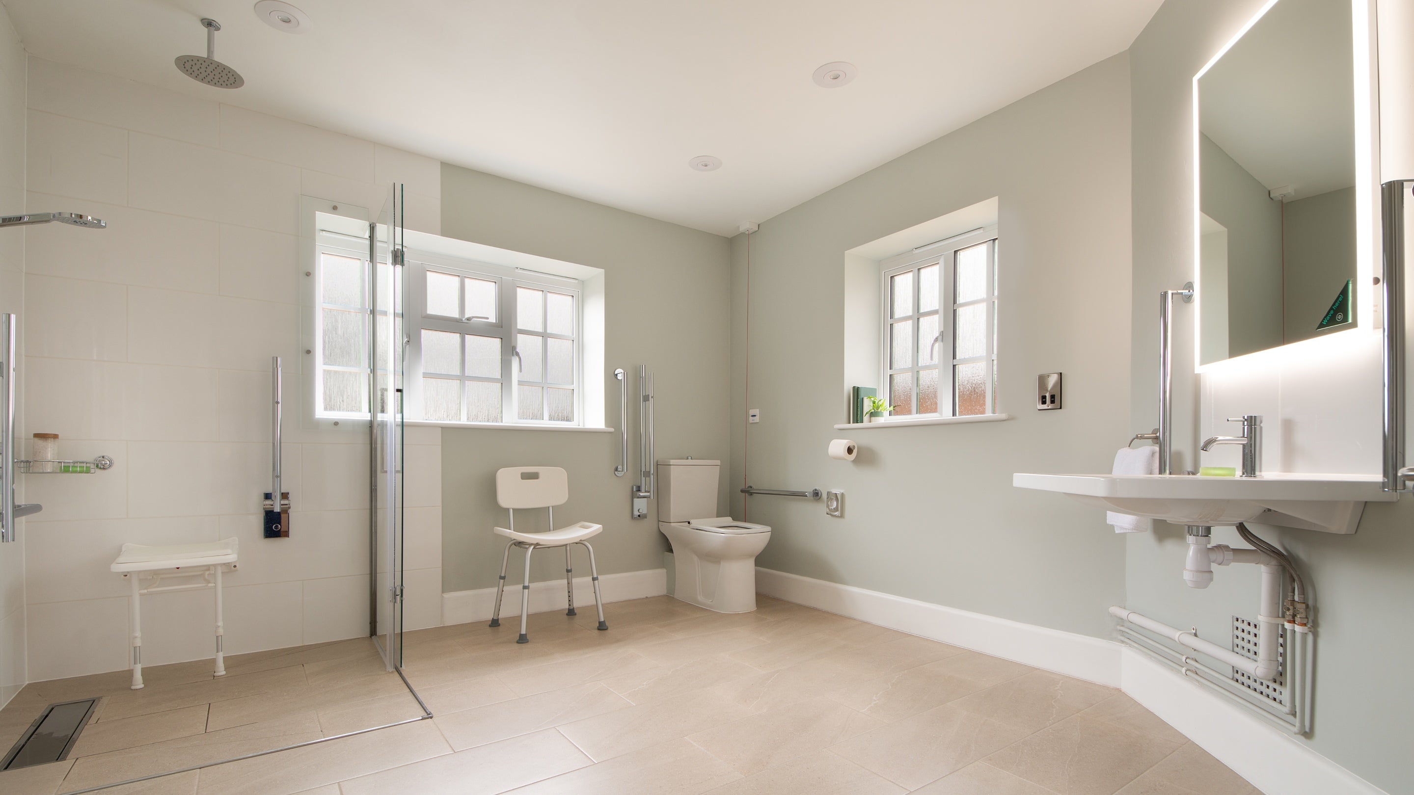 The wheelchair accessible wet room on the ground floor at The Weir Garden Cottage, Herefordshire