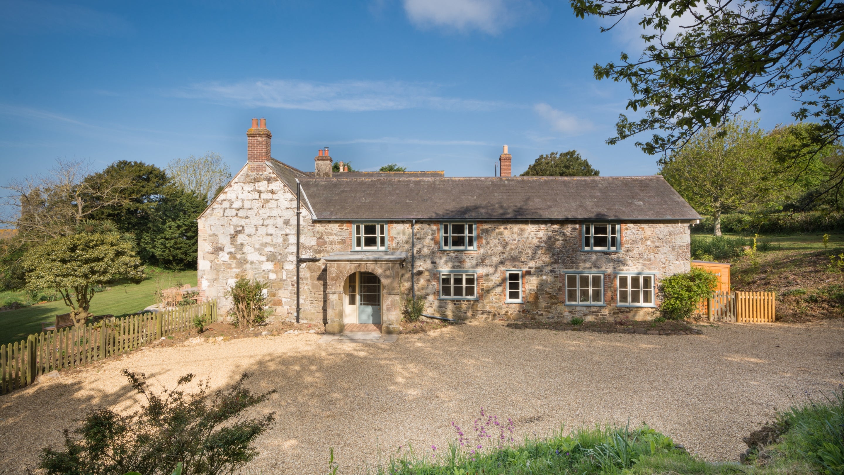 The exterior of Mottistone Manor Farmhouse, Mottistone, Isle of Wight