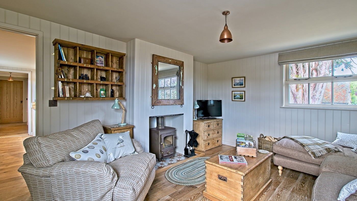 The sitting room at Newtown Cabin, Isle of Wight