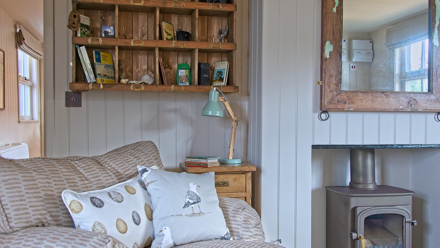 The sitting room at Newtown Cabin, Isle of Wight