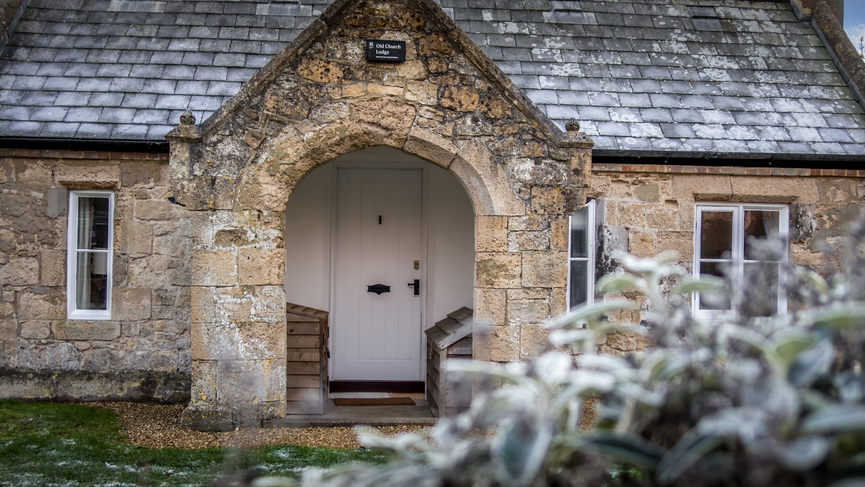 The front of Old Church Lodge with covered porch area, Isle Of Wight
