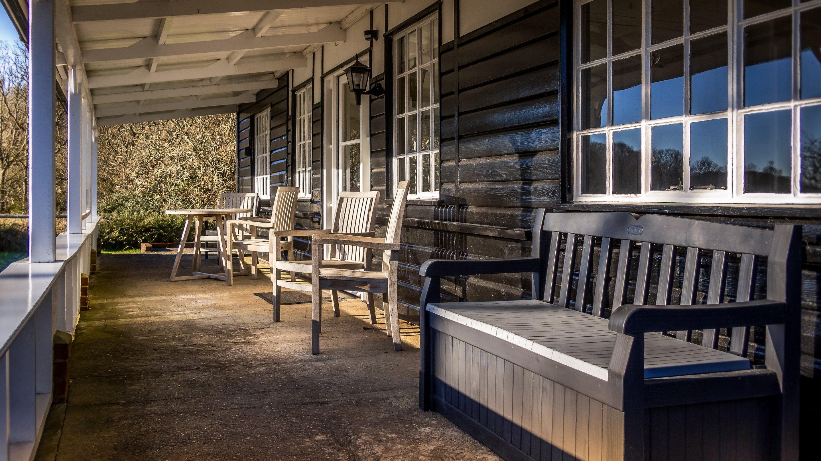 The veranda with outdoor furniture at The Old Club House, Isle Of Wight