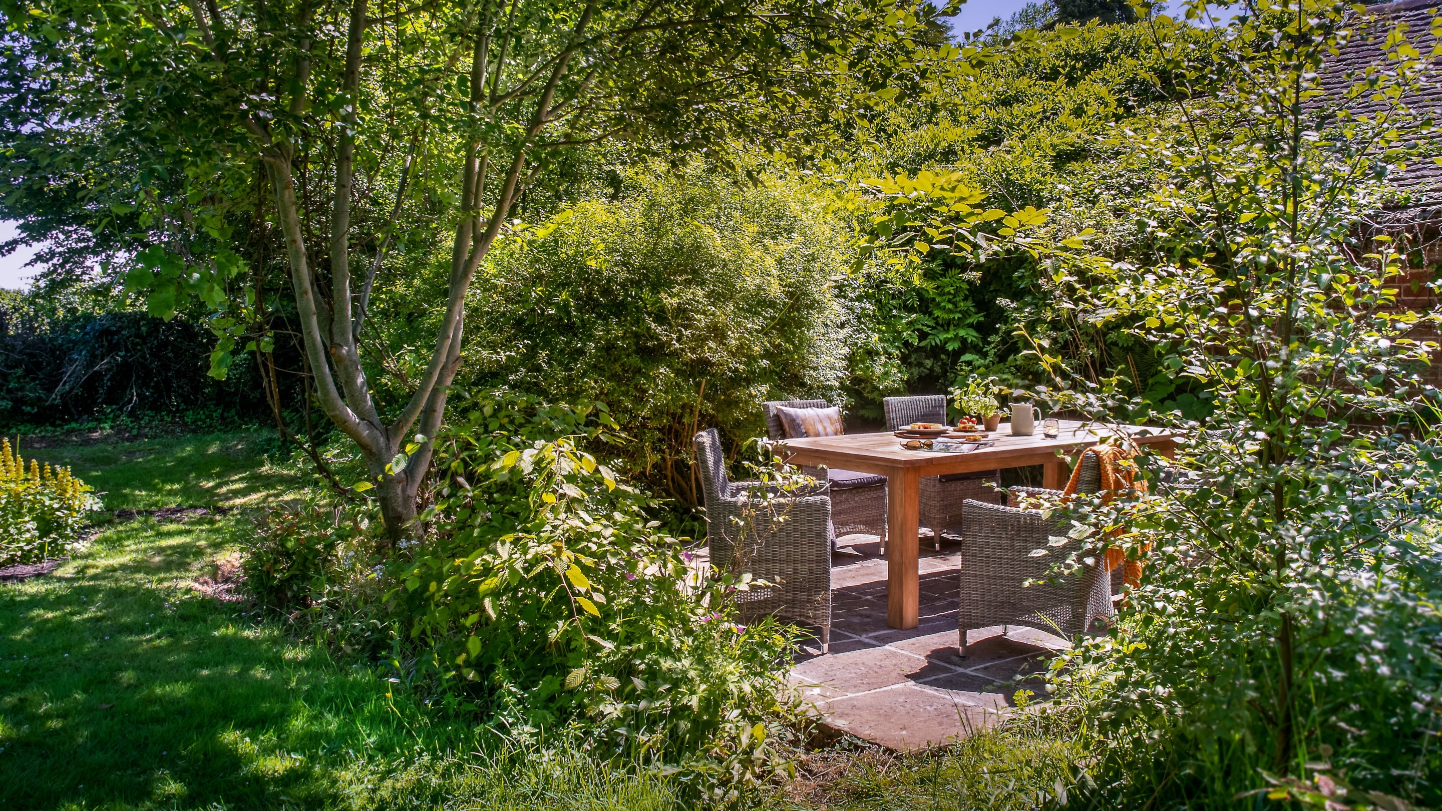 The outdoor seating at Chodds Farmhouse, West Sussex