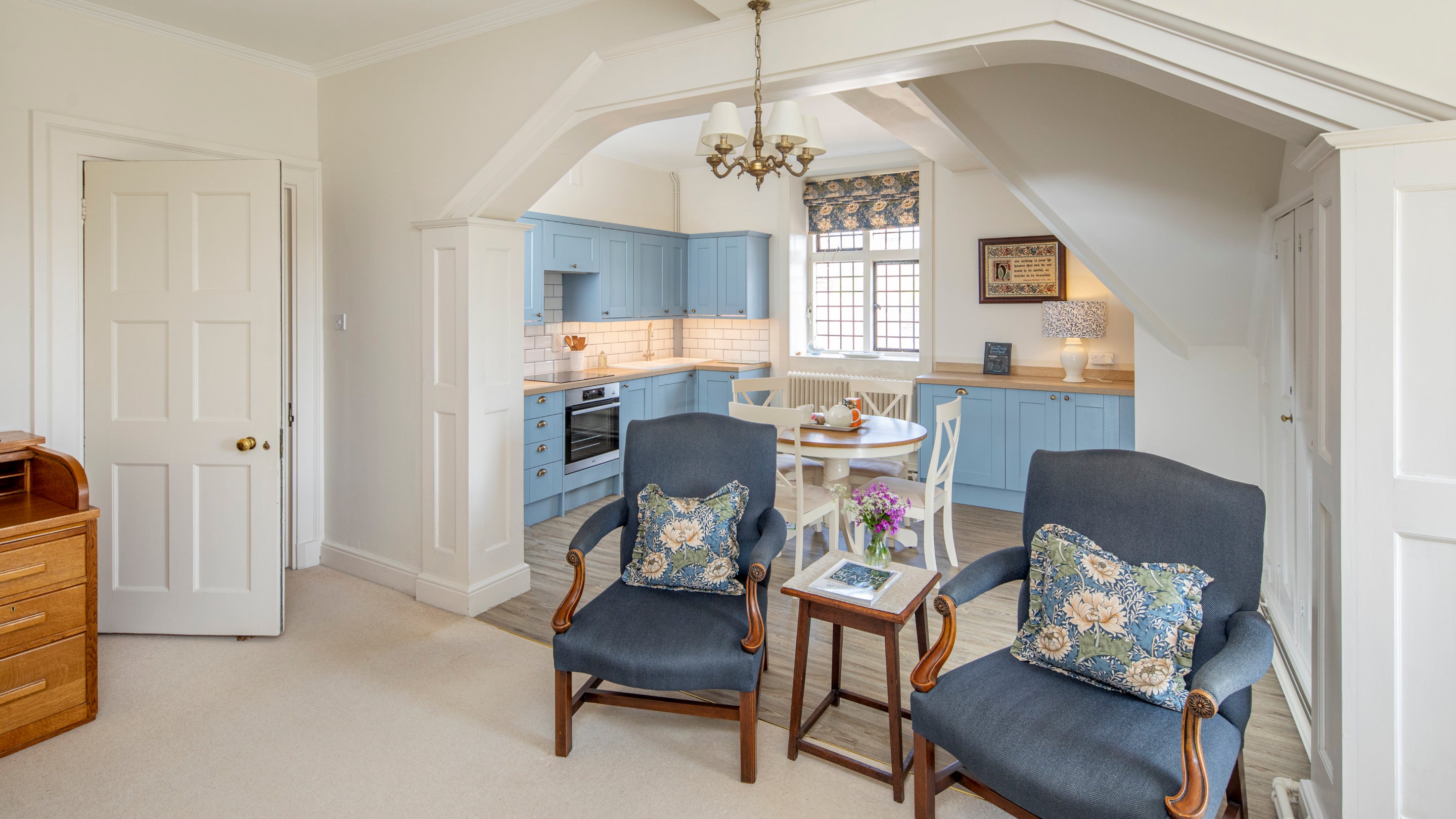 The open plan kitchen, sitting and dining room at The Morris Apartment, West Sussex