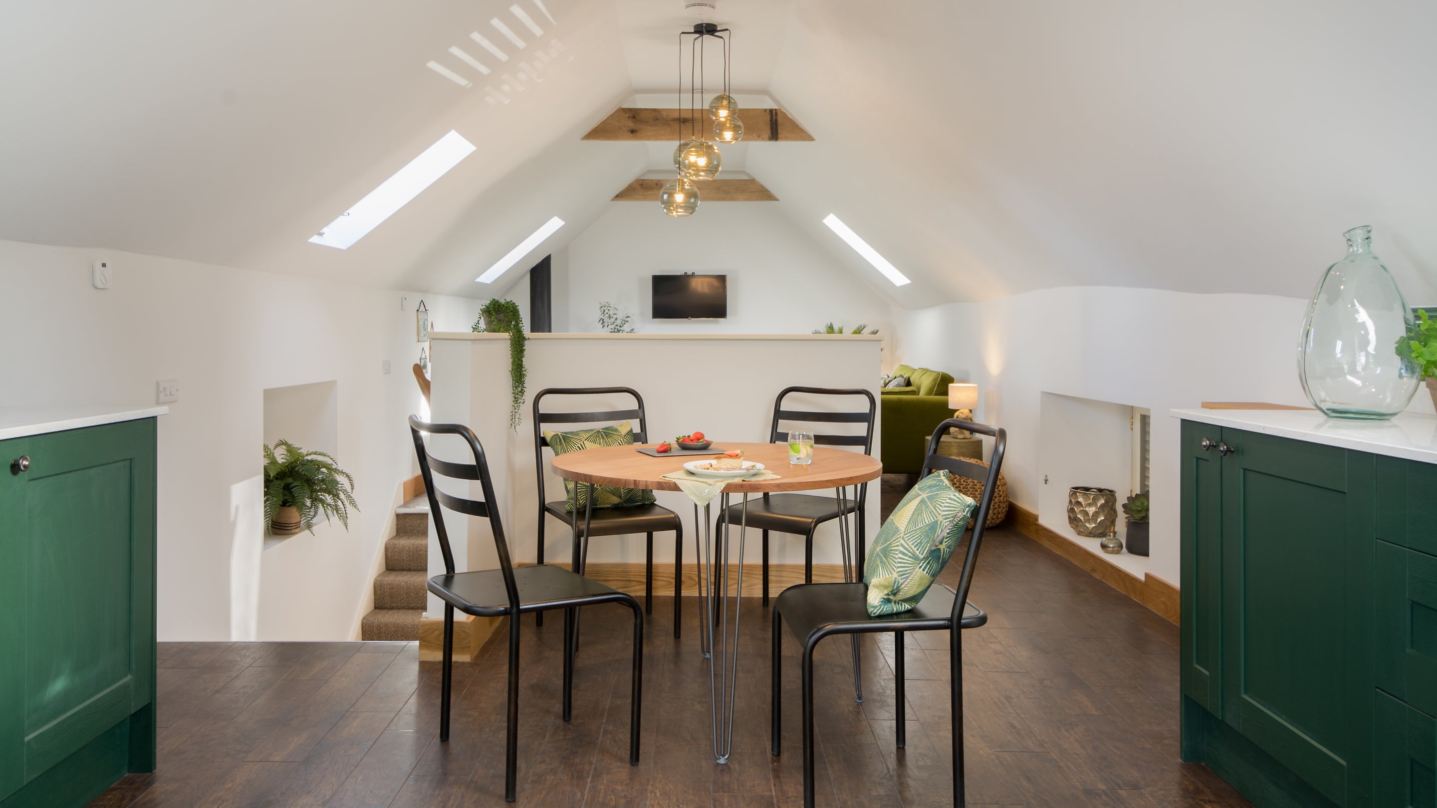 The open plan kitchen and dining room at Yew Tree Barn, Surrey