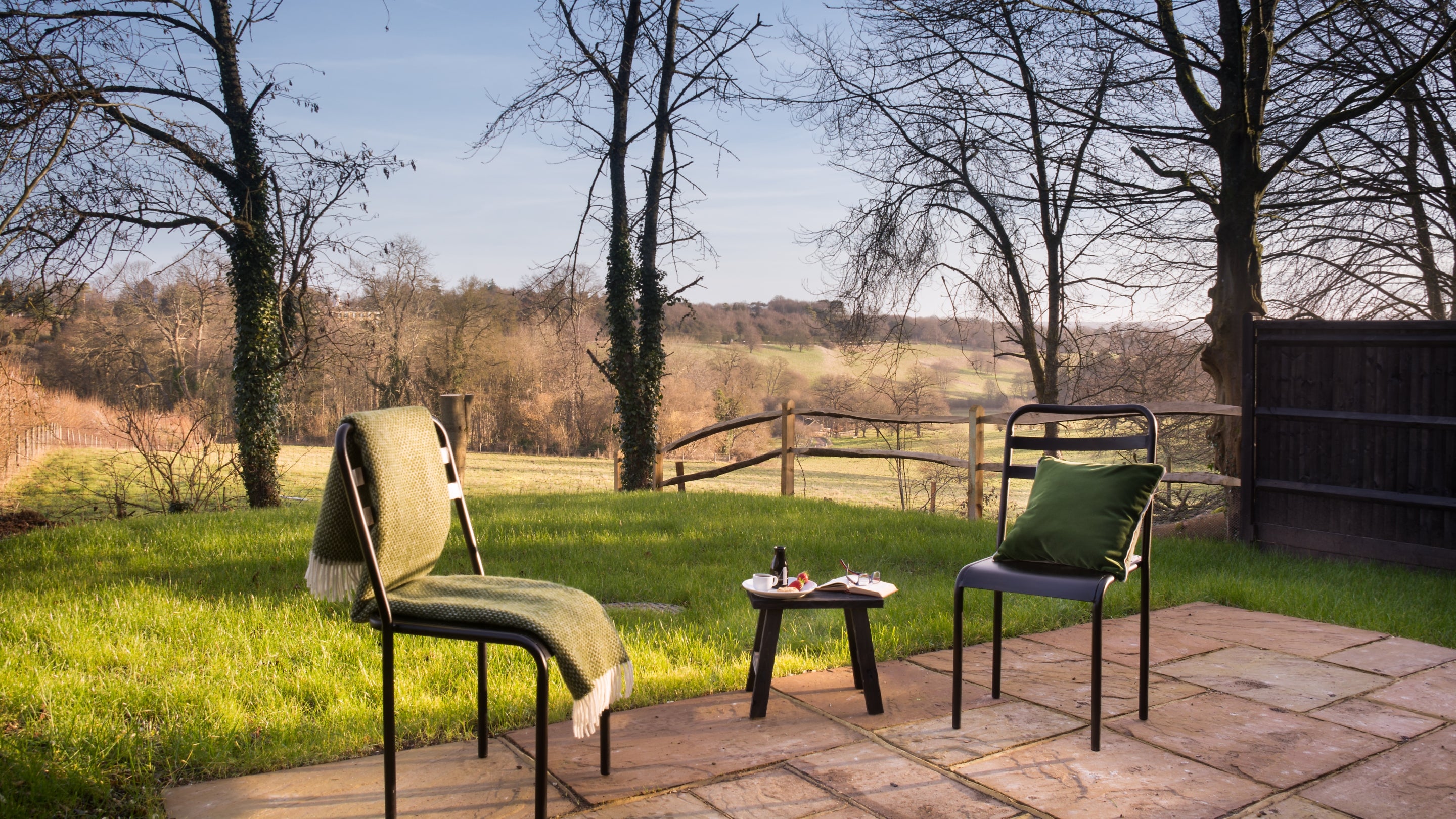 The outdoor seating area at Yew Tree Barn, Surrey