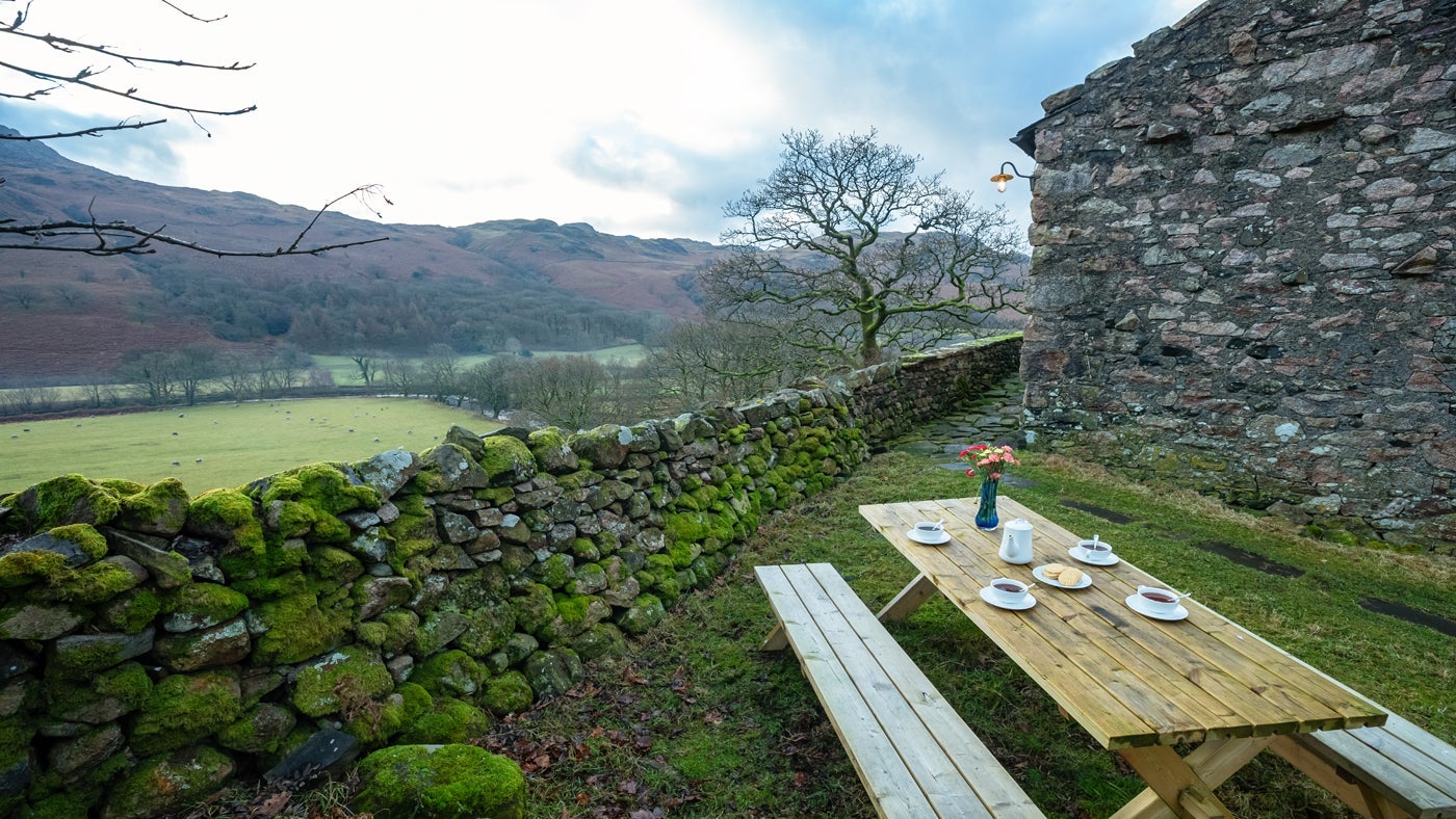 The garden area at Bird How, nr Gosforth, Eskdale, Lake District, Cumbria