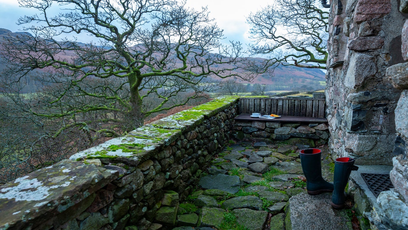 The outdoor sitting area at Bird How, nr Gosforth, Eskdale, Lake District, Cumbria
