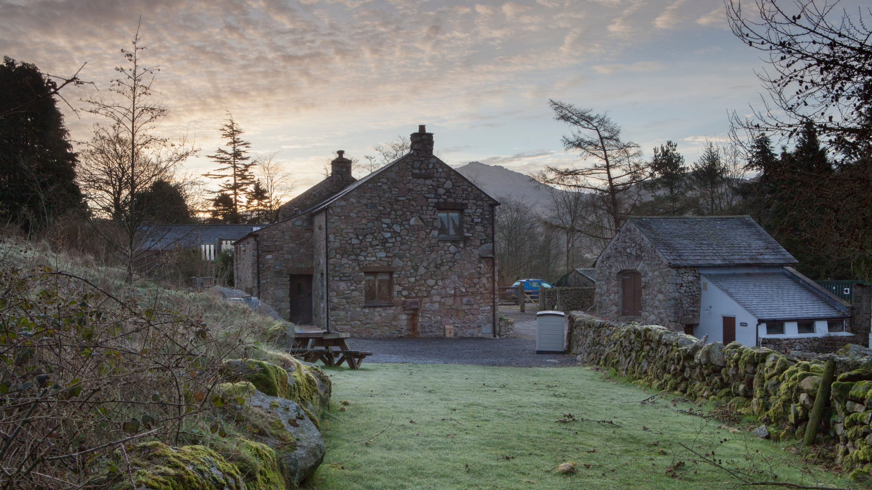 The side of Eelbeck Cottage on a frosty day, Cumbria