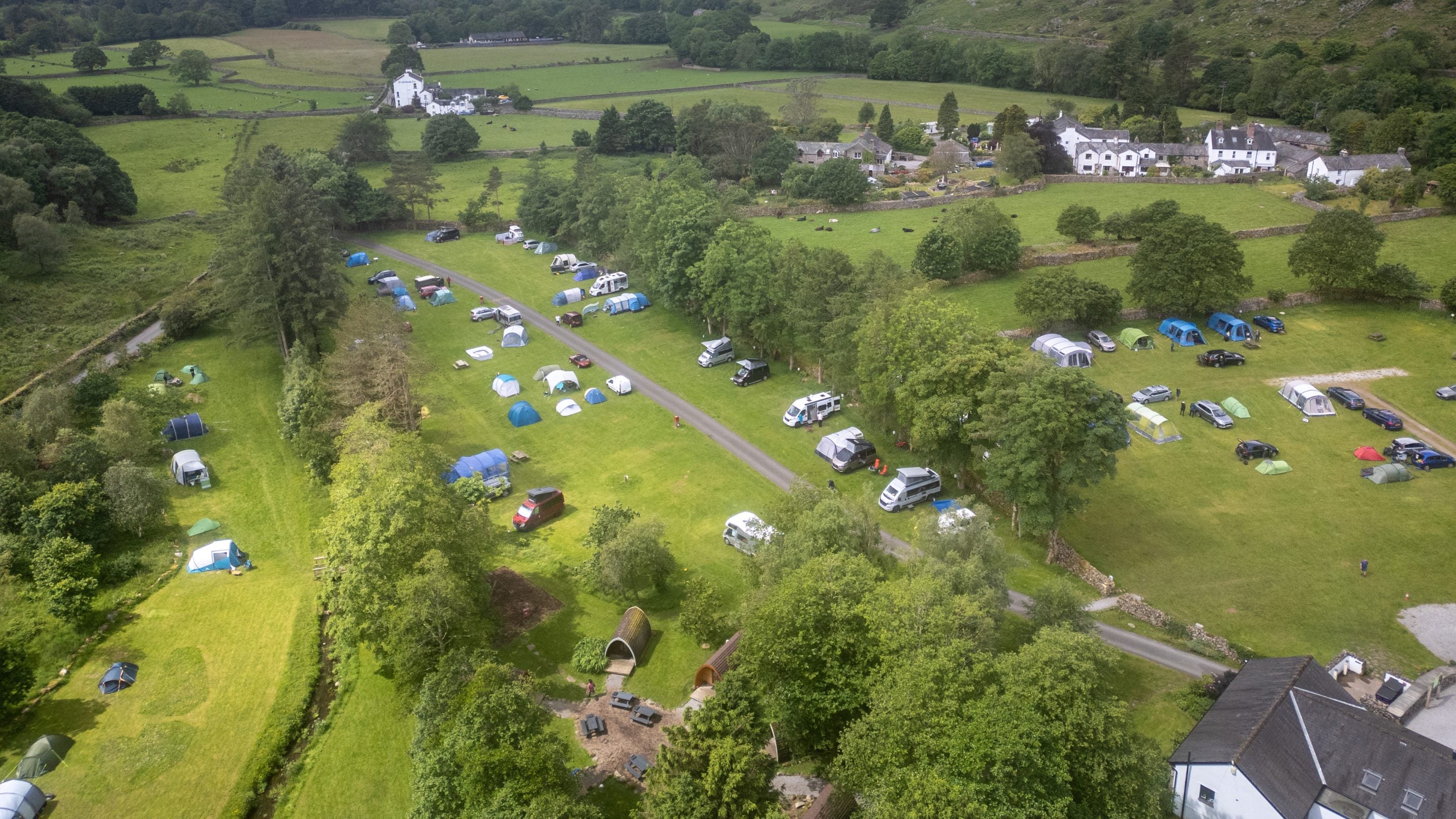 An aerial view of Eskdale Campsite, Cumbria