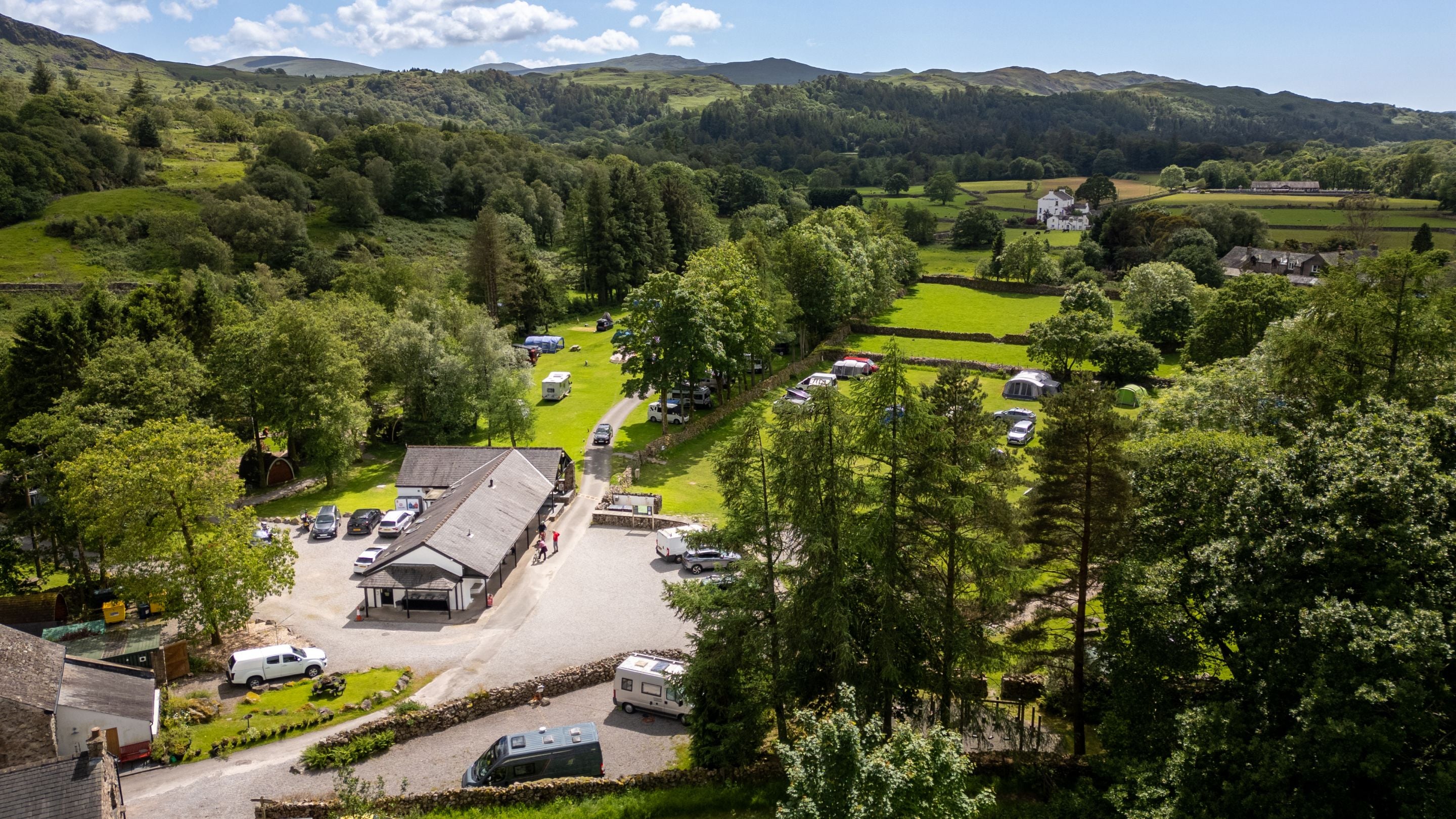 An aerial view of Eskdale Campsite, Cumbria