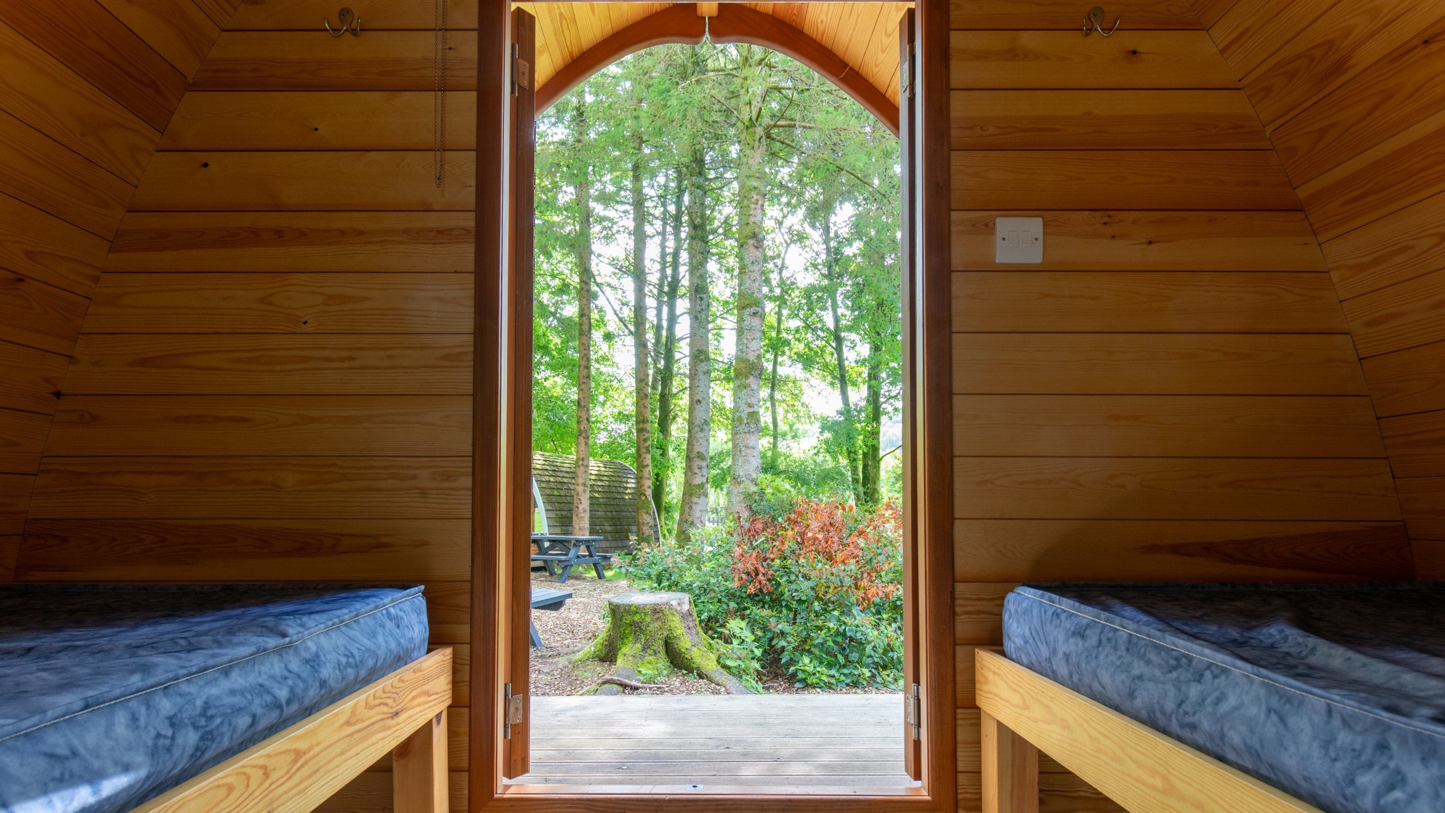 The view from a camping pod at Eskdale Campsite, Cumbria