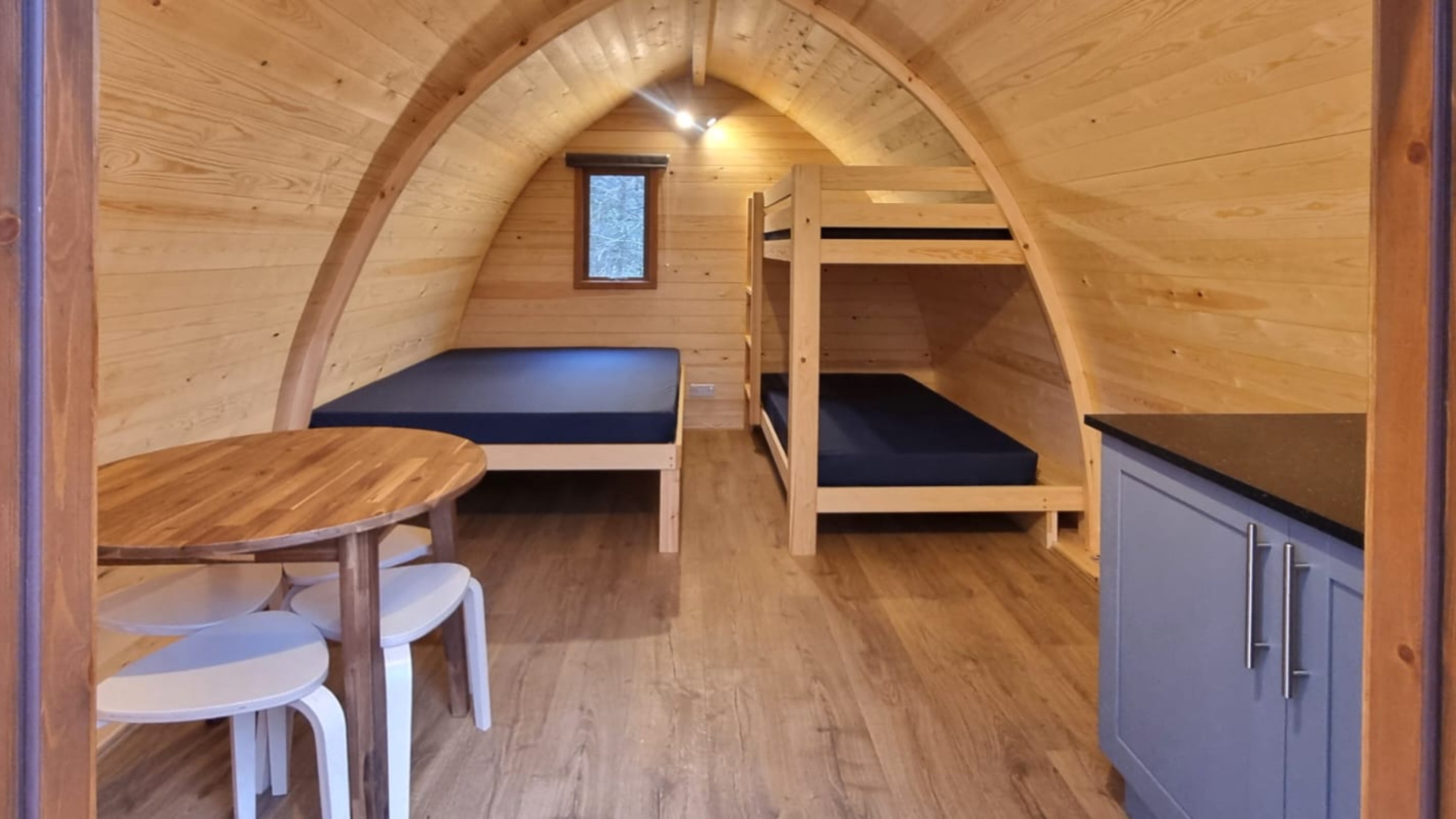 The interior of a furnished pod at Eskdale Campsite and Wasdale Campsite, Cumbria