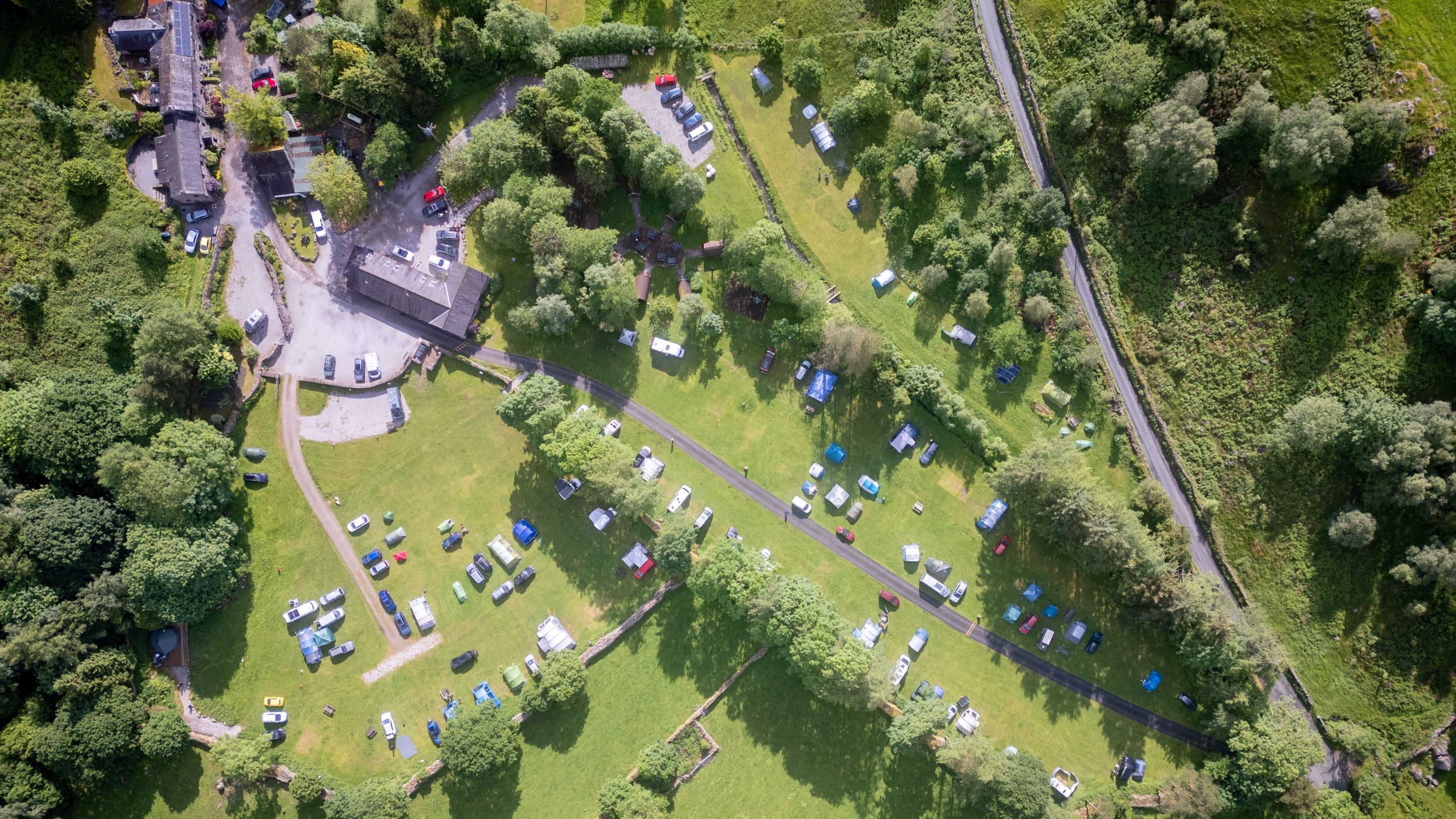 An aerial view of Eskdale Campsite, Cumbria