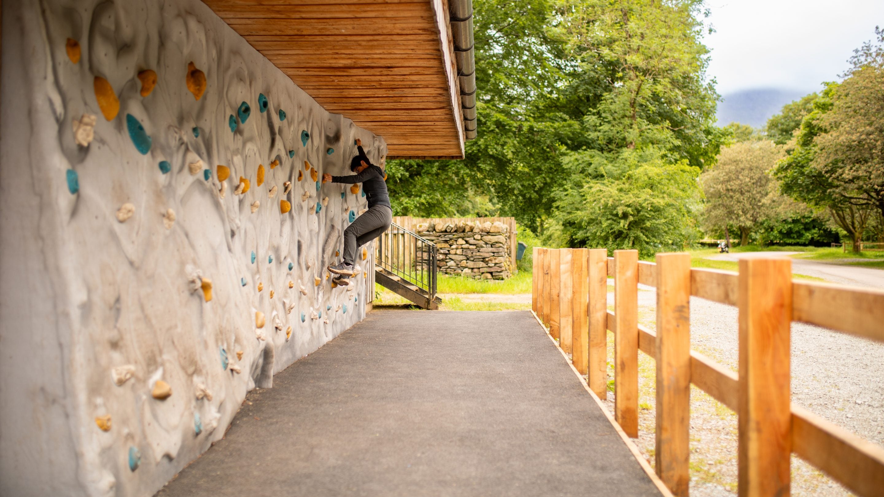 The climbing wall at Great Langdale Campsite, Cumbria