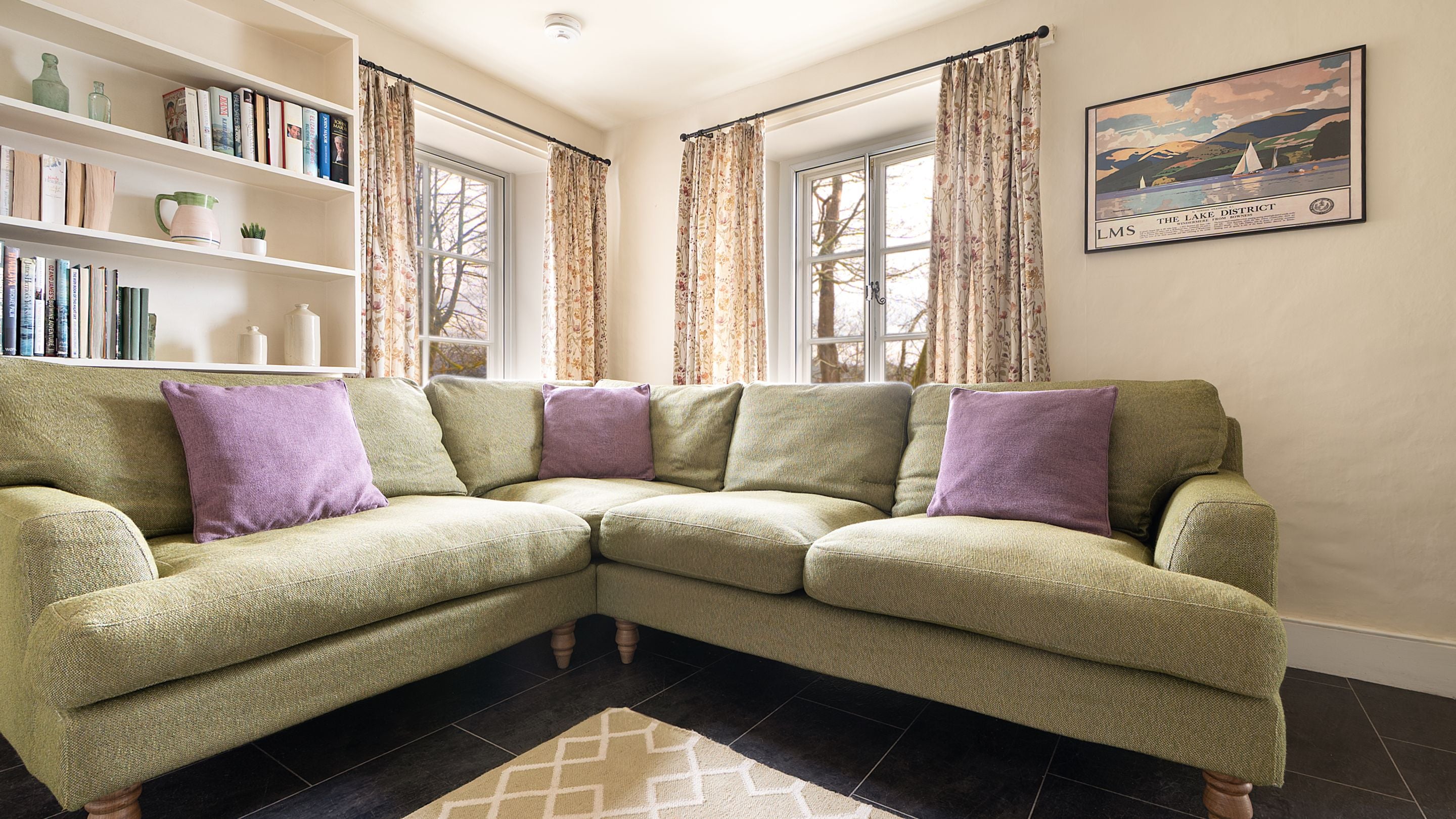 The corner sofa in the sitting room at High Strawberry Gardens, Cumbria